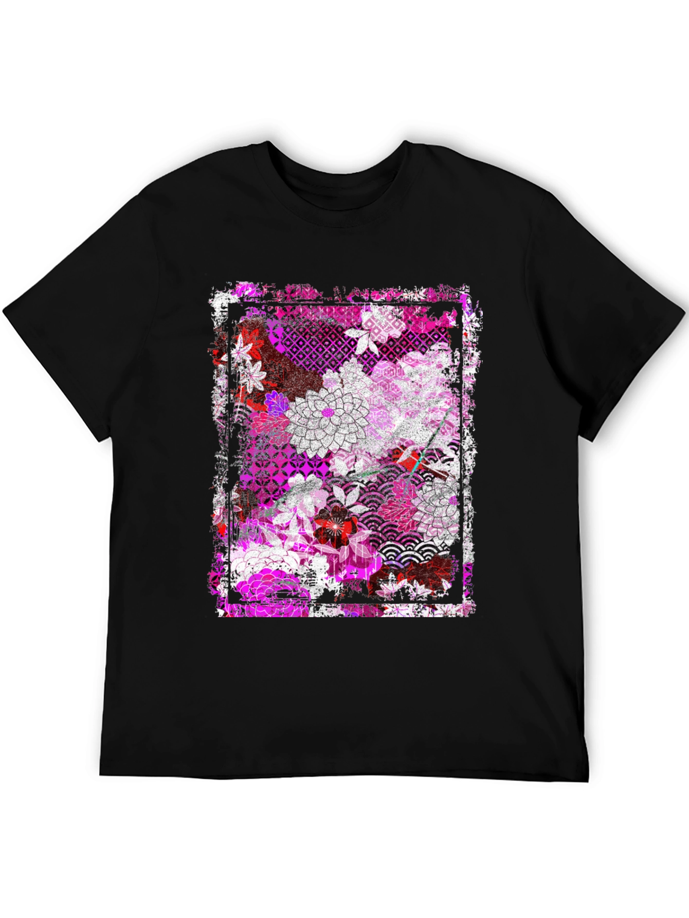 Floral Pattern Graphic Tee - Black