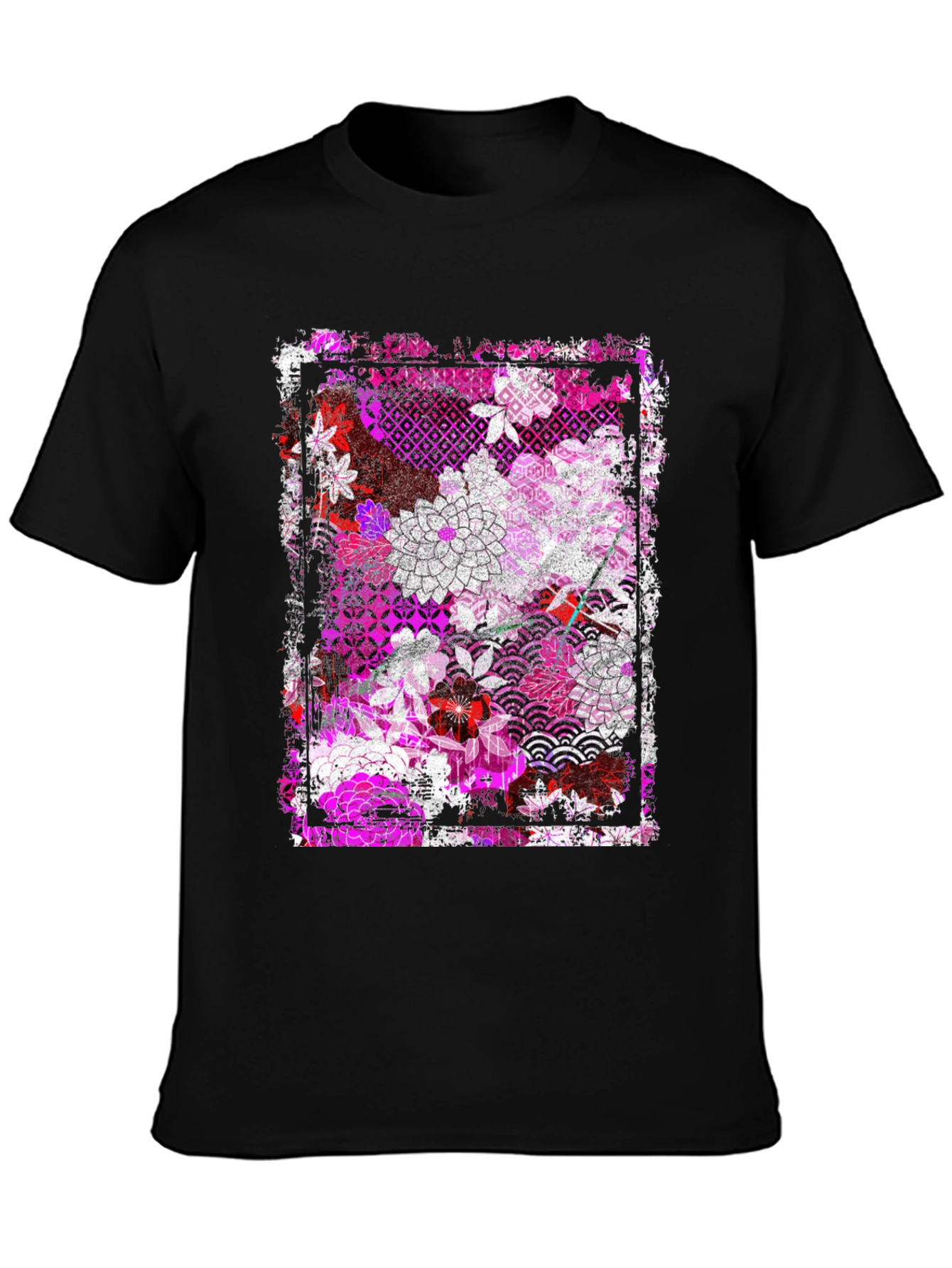 Floral Pattern Graphic Tee - Black