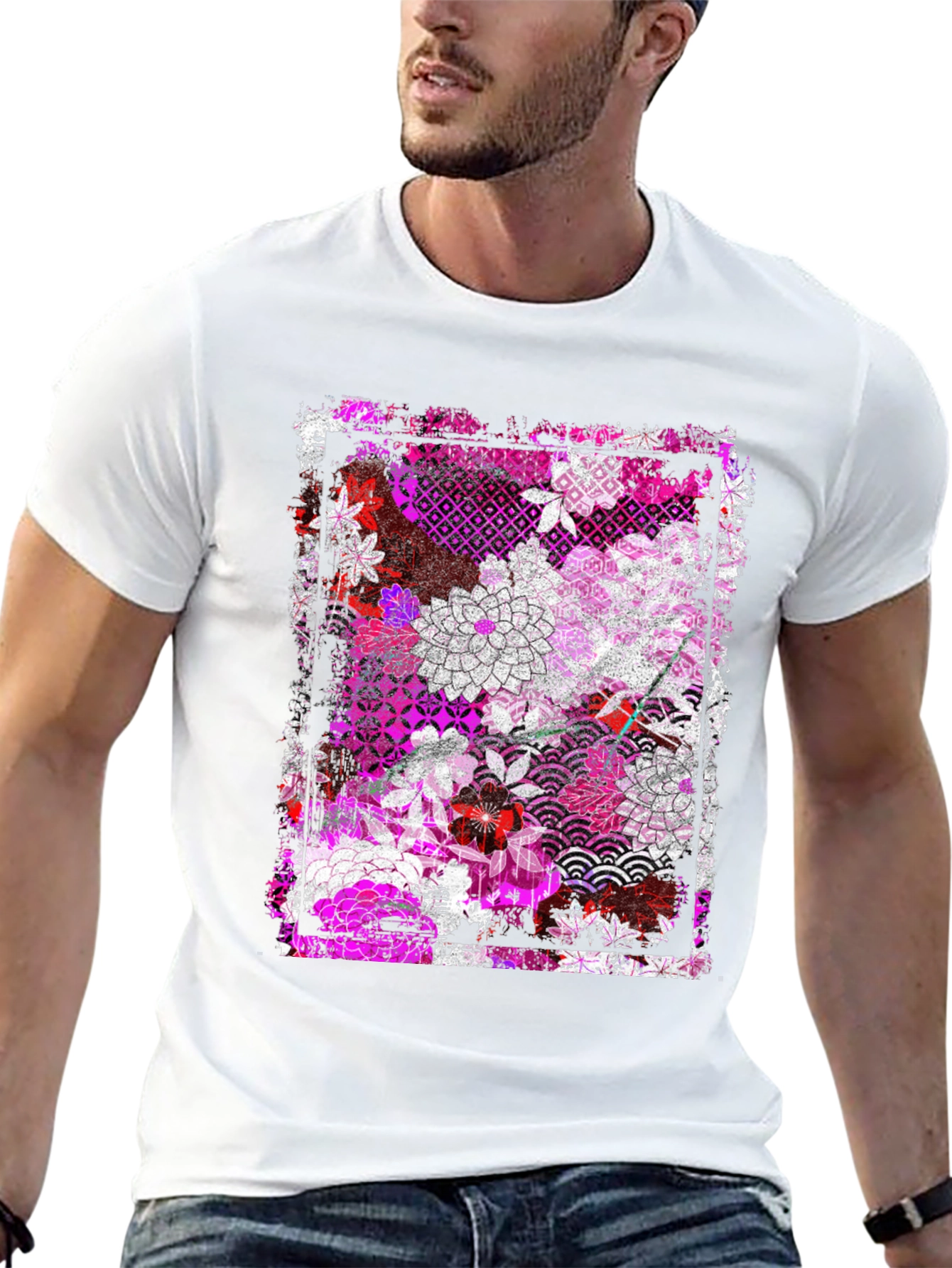 Floral Pattern Graphic Tee - Black