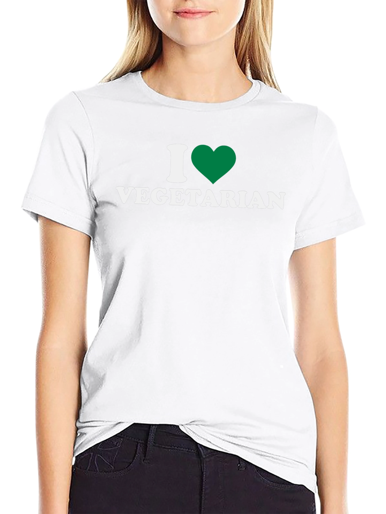I Love Vegetarian T-Shirt - Green Heart Design