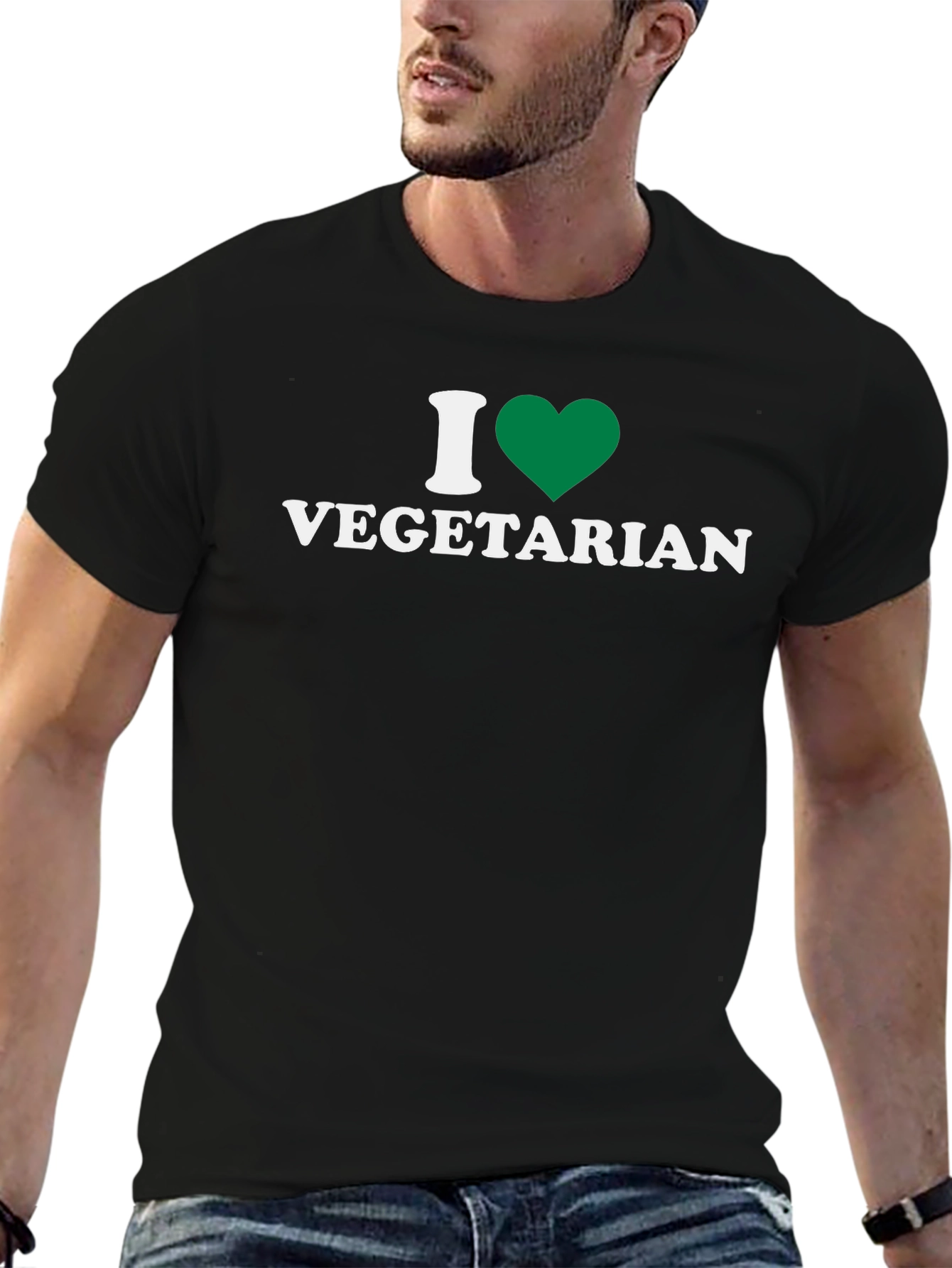 I Love Vegetarian T-Shirt - Green Heart Design