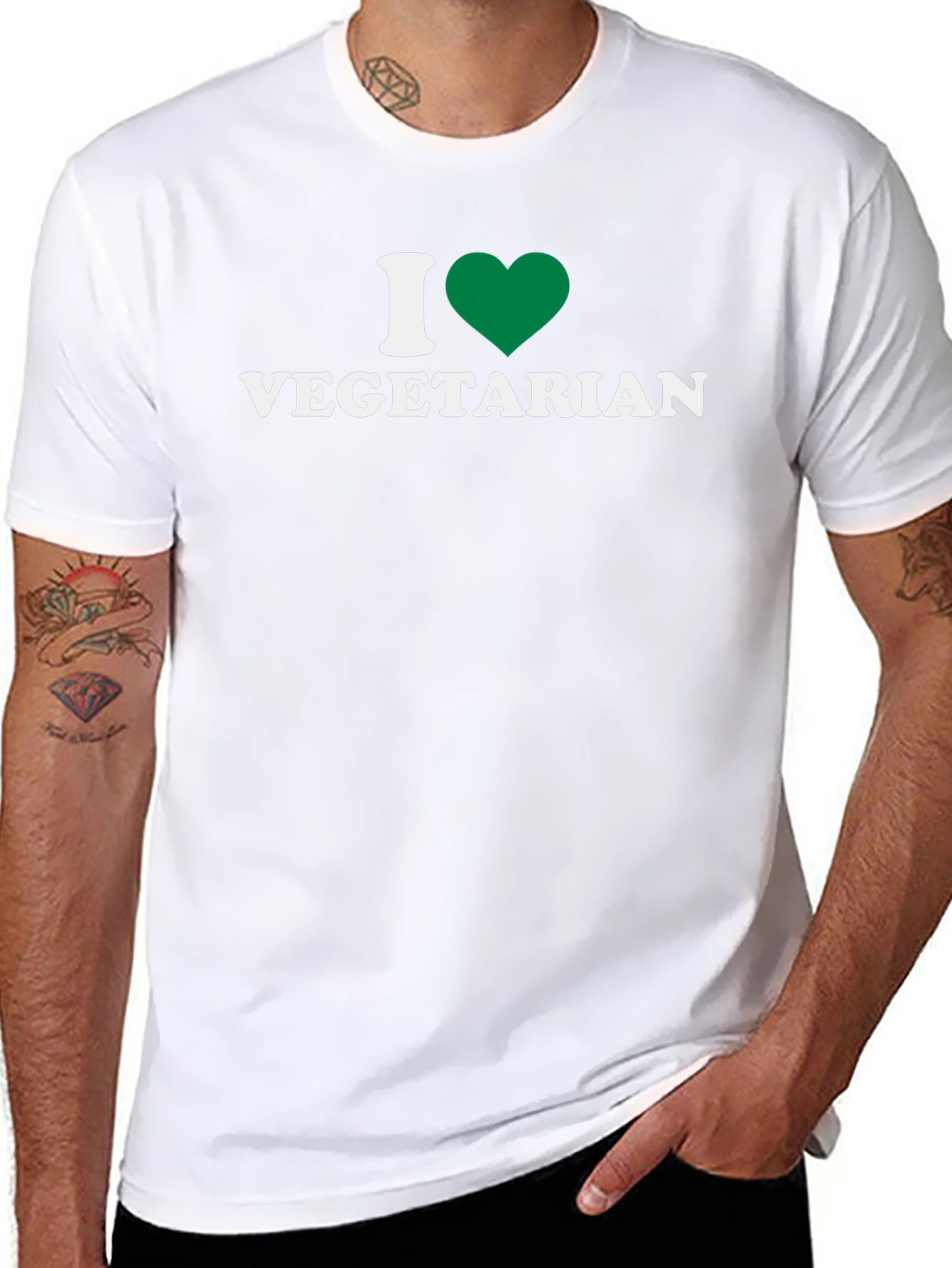 I Love Vegetarian T-Shirt - Green Heart Design