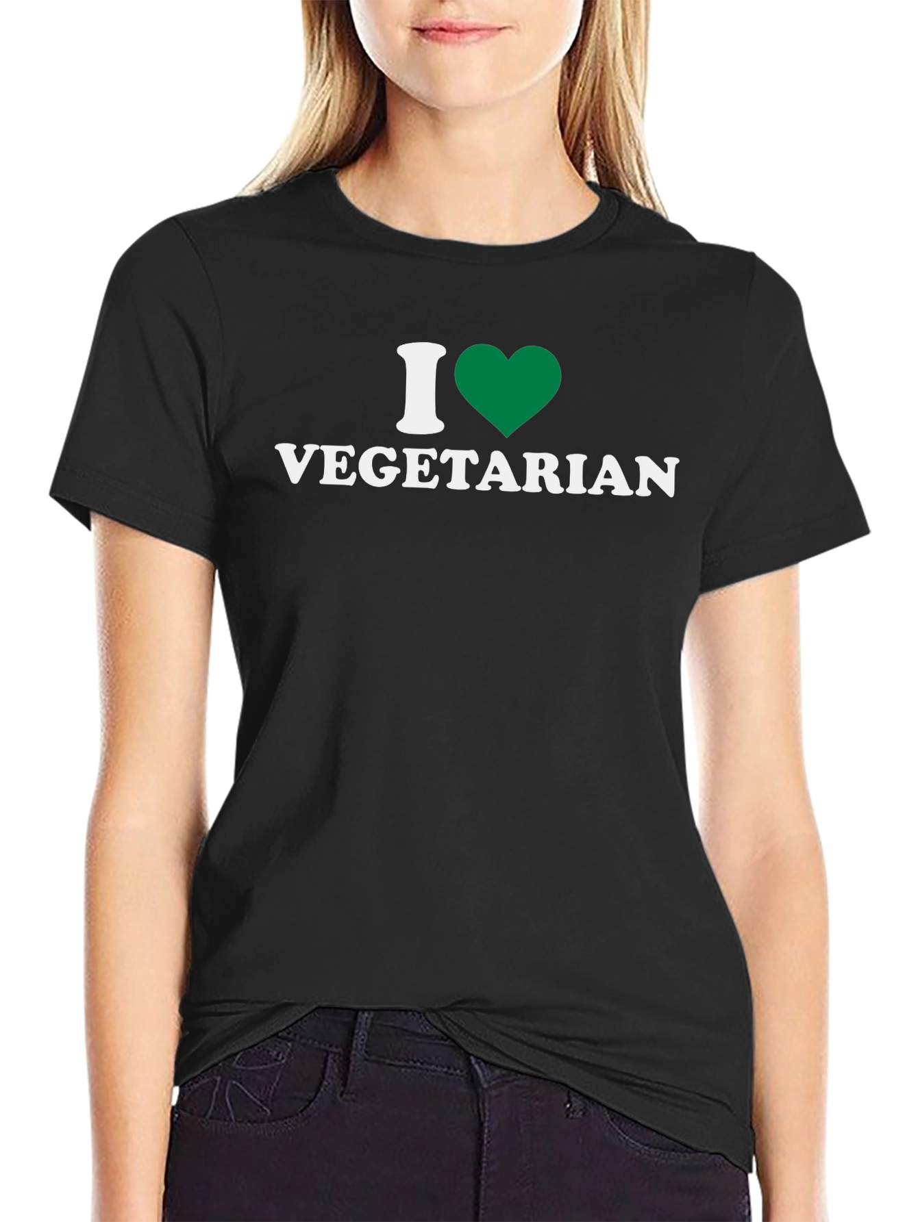 I Love Vegetarian T-Shirt - Green Heart Design