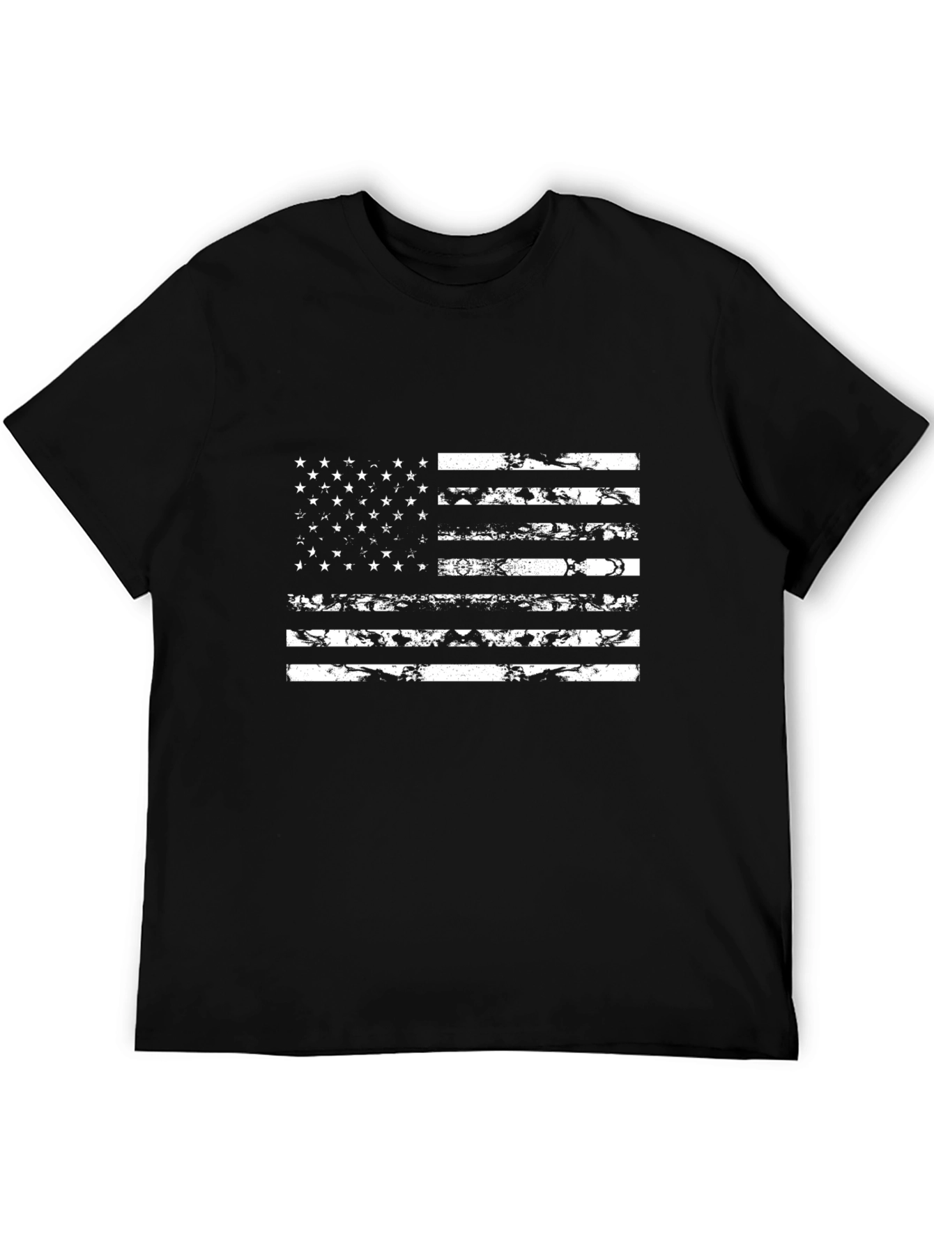 Distressed American Flag Graphic Tee - Black