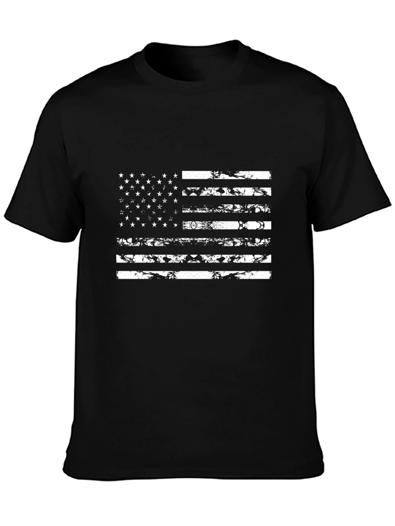 Distressed American Flag Graphic Tee - Black