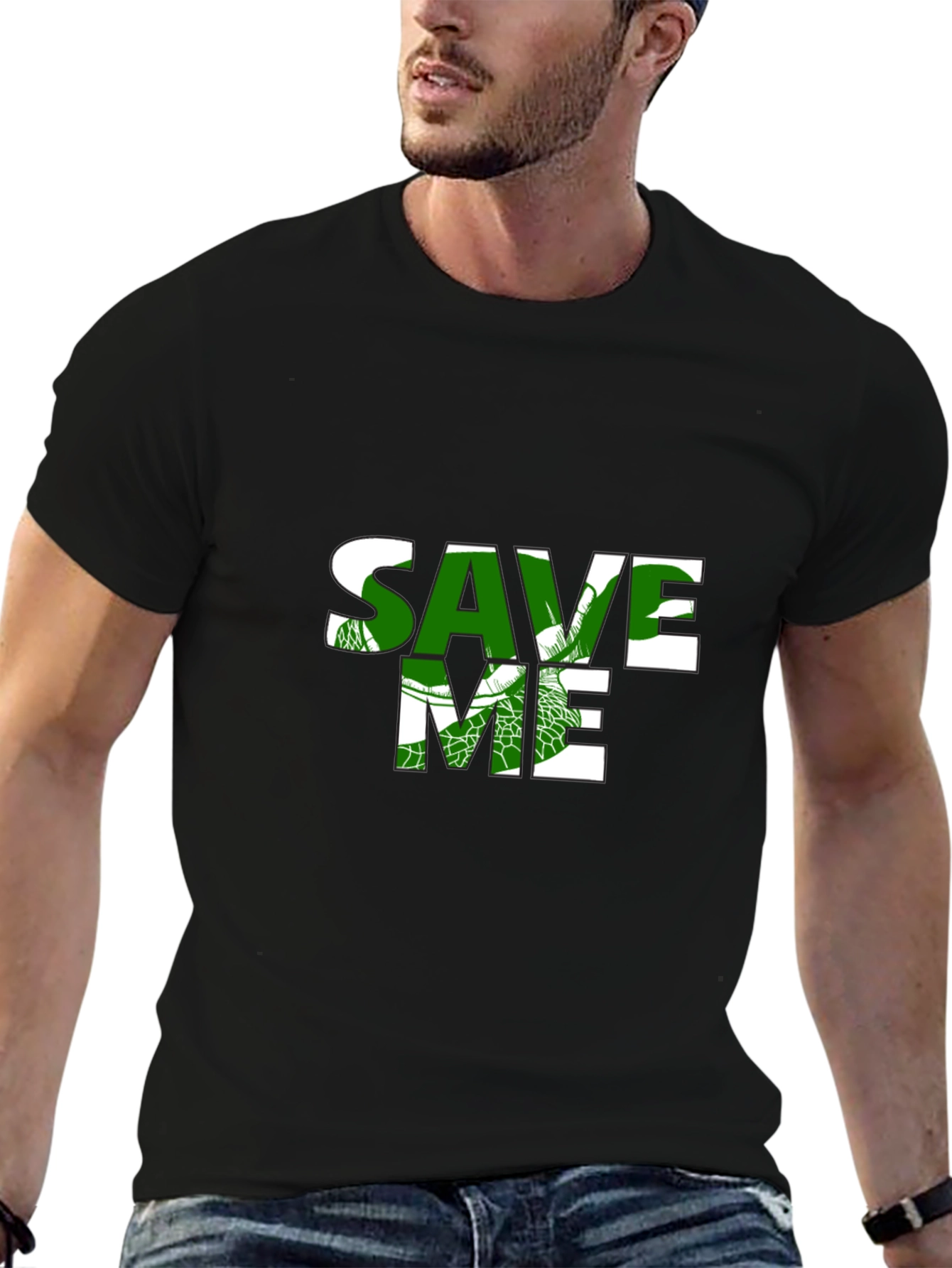 Save Me Sea Turtle T-Shirt - Black