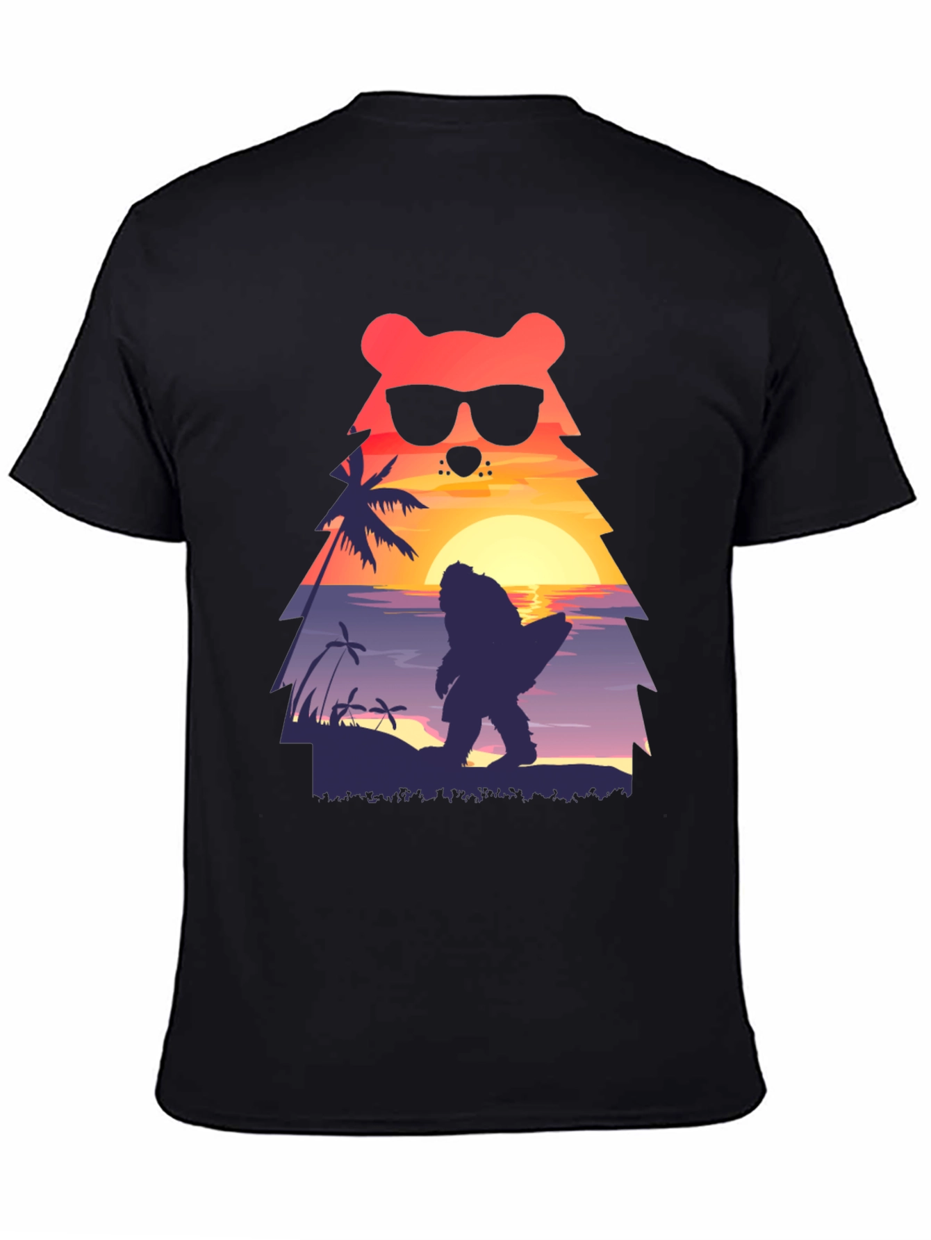 Bear Bigfoot Sunset Beach T-Shirt