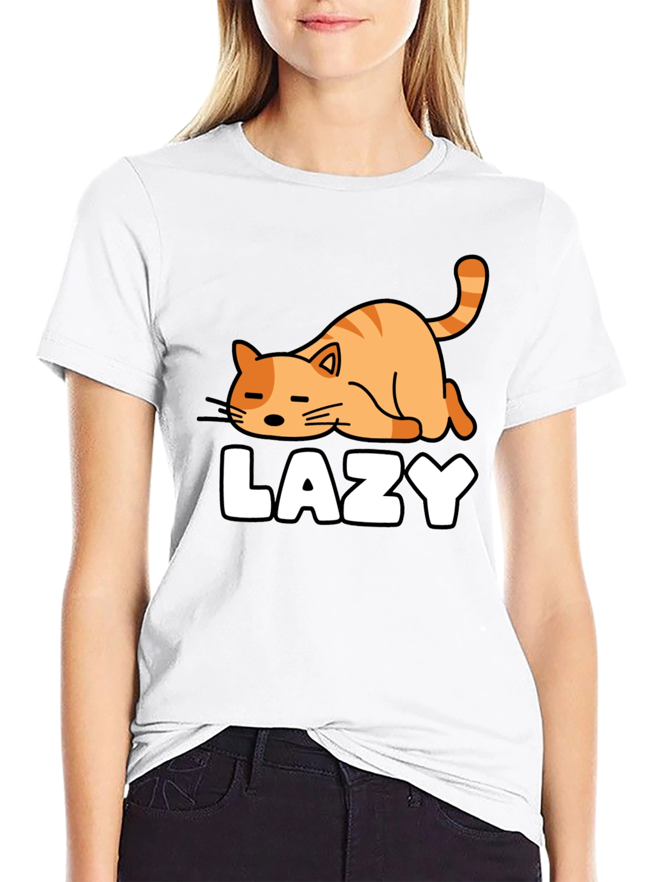 Lazy Cat Graphic Tee - Black Cotton T-Shirt