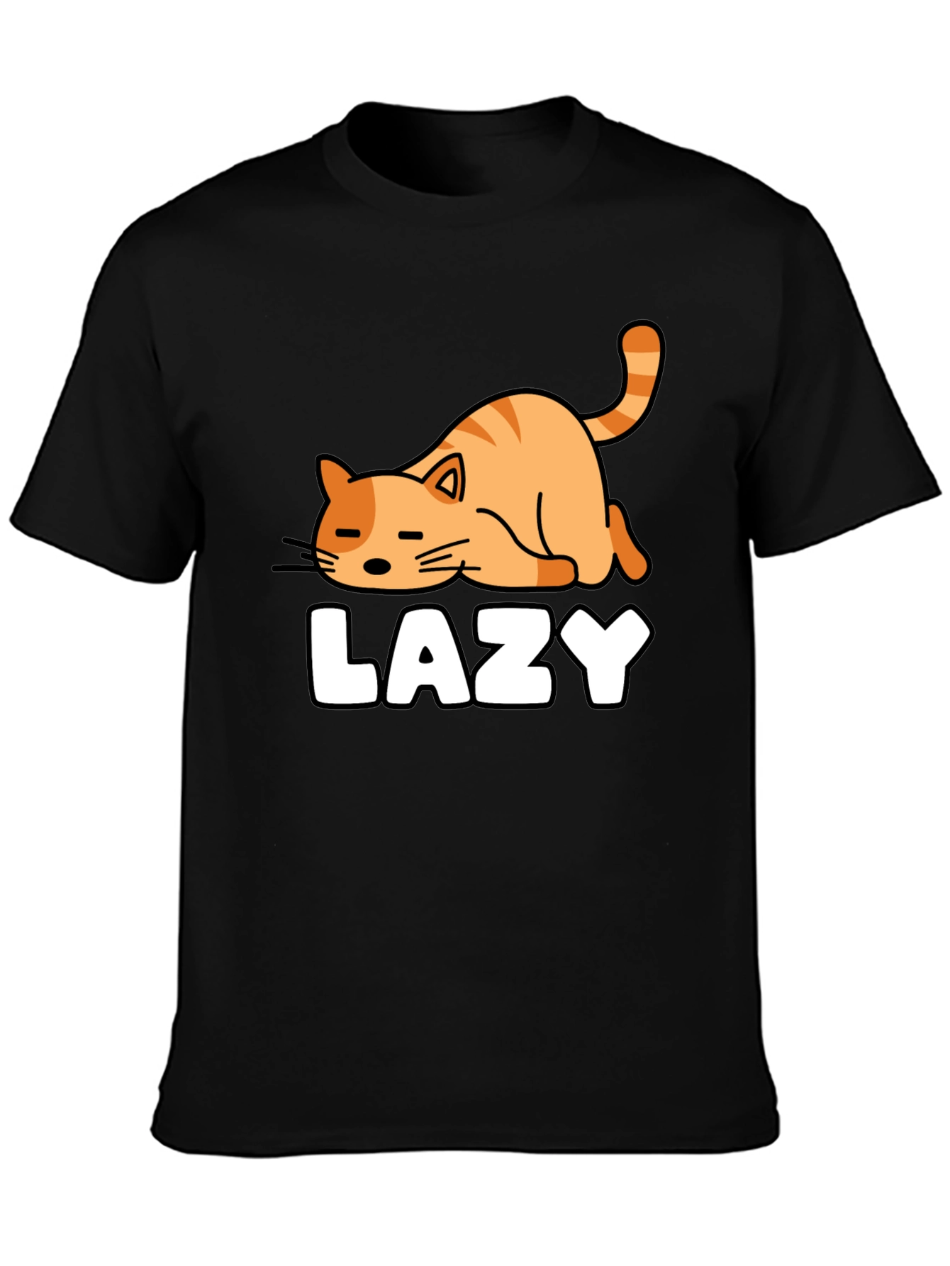 Lazy Cat Graphic Tee - Black Cotton T-Shirt