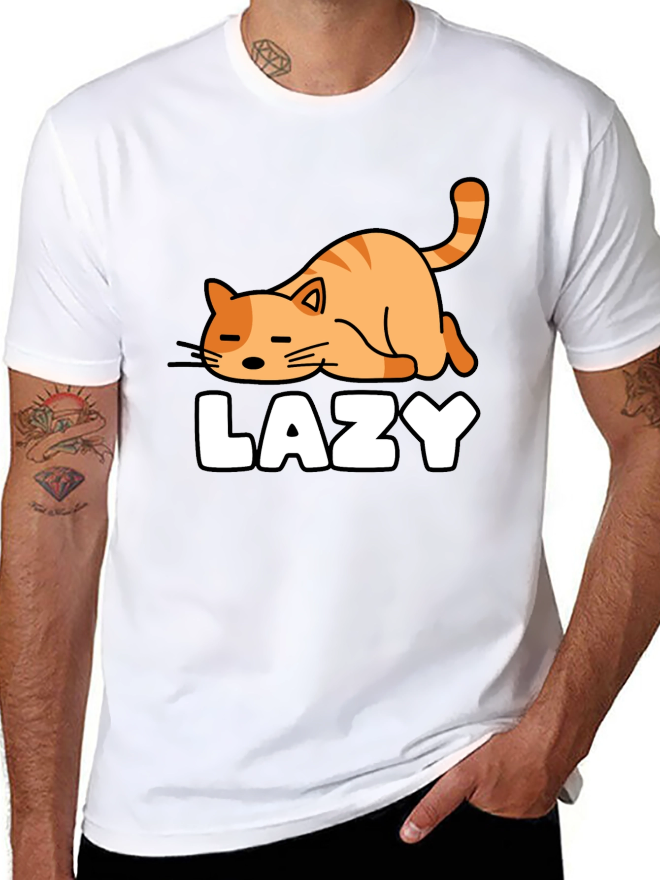 Lazy Cat Graphic Tee - Black Cotton T-Shirt