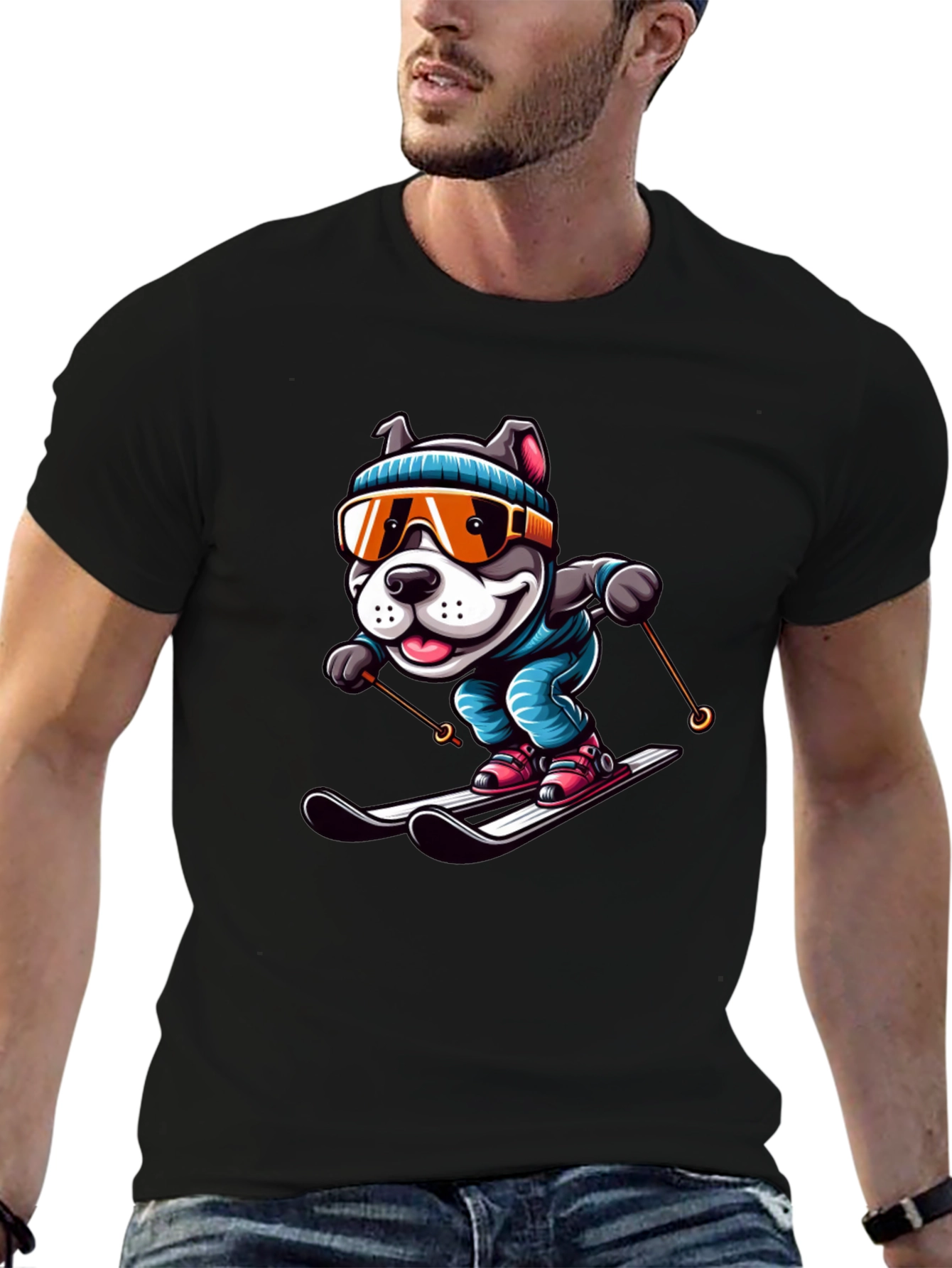 Dog Skiing Graphic Tee - Unisex Cotton T-Shirt