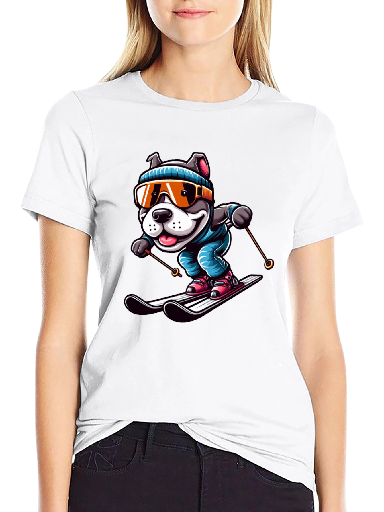 Dog Skiing Graphic Tee - Unisex Cotton T-Shirt