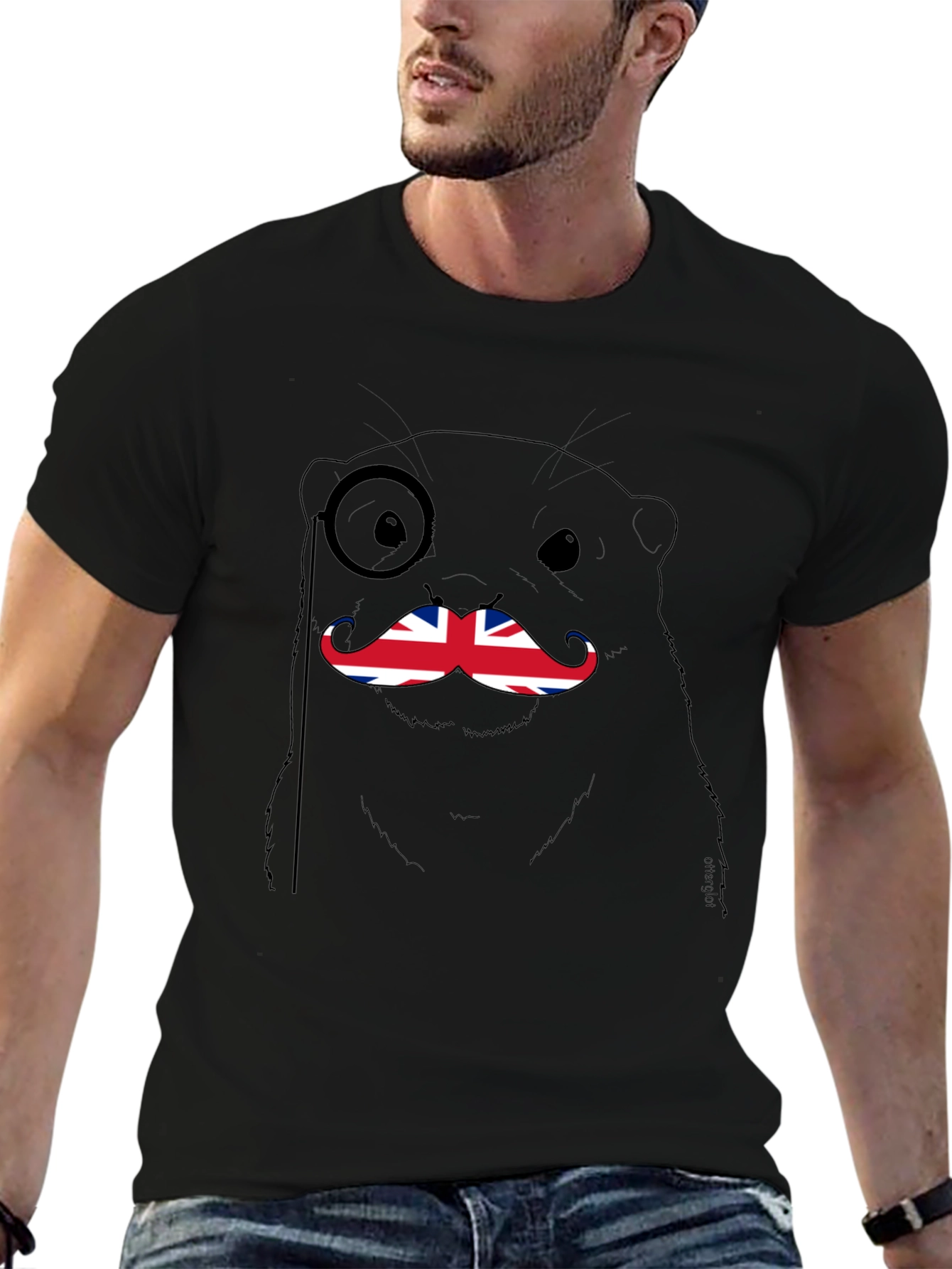 British Otter T-Shirt - Funny Union Jack Mustache Tee