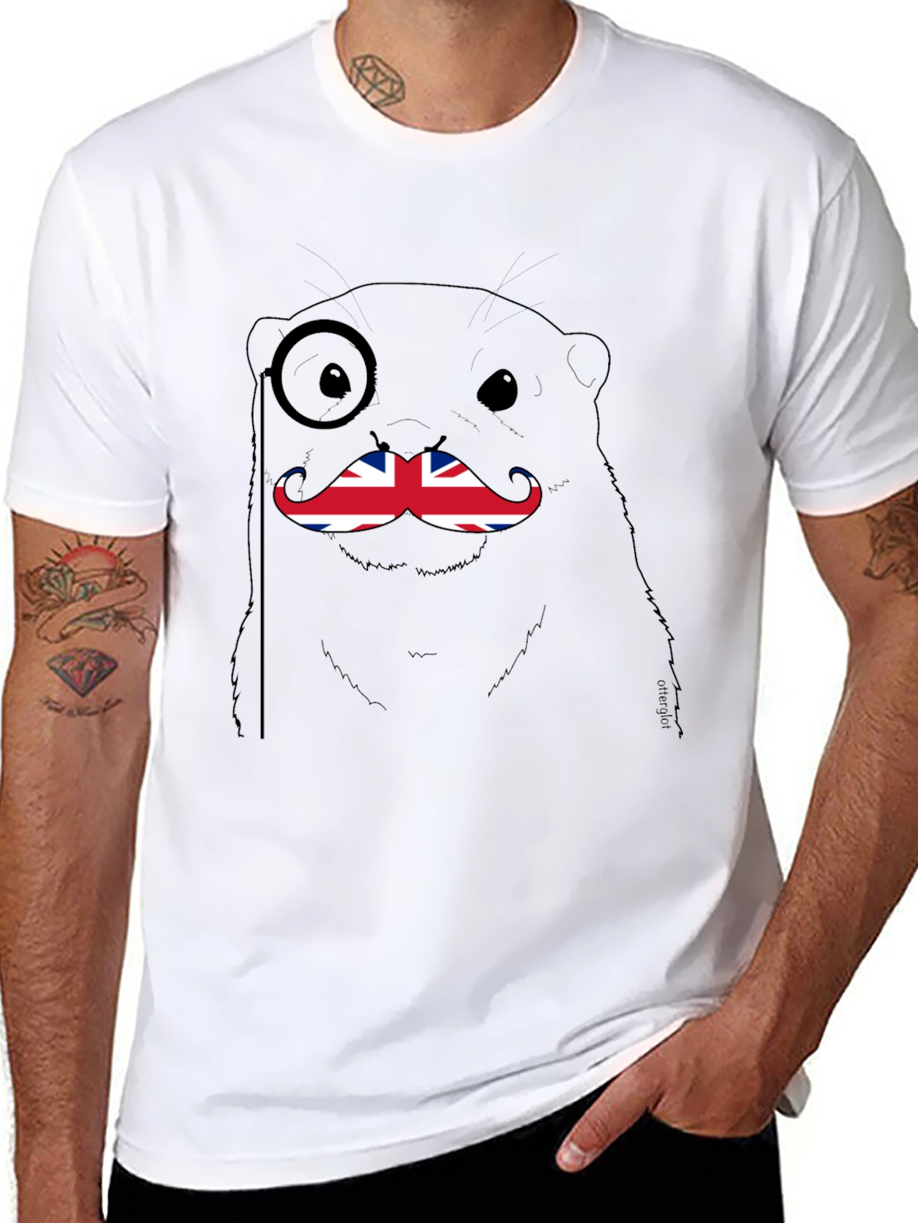 British Otter T-Shirt - Funny Union Jack Mustache Tee
