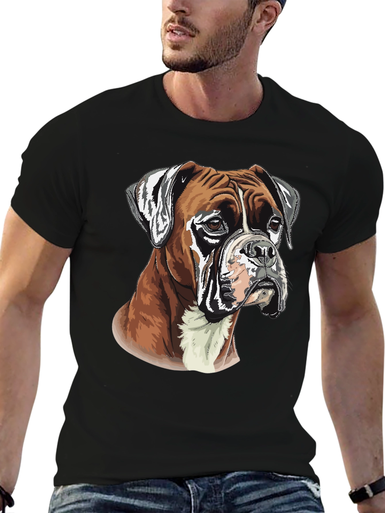 Boxer Dog Graphic Tee - Mens Black T-Shirt