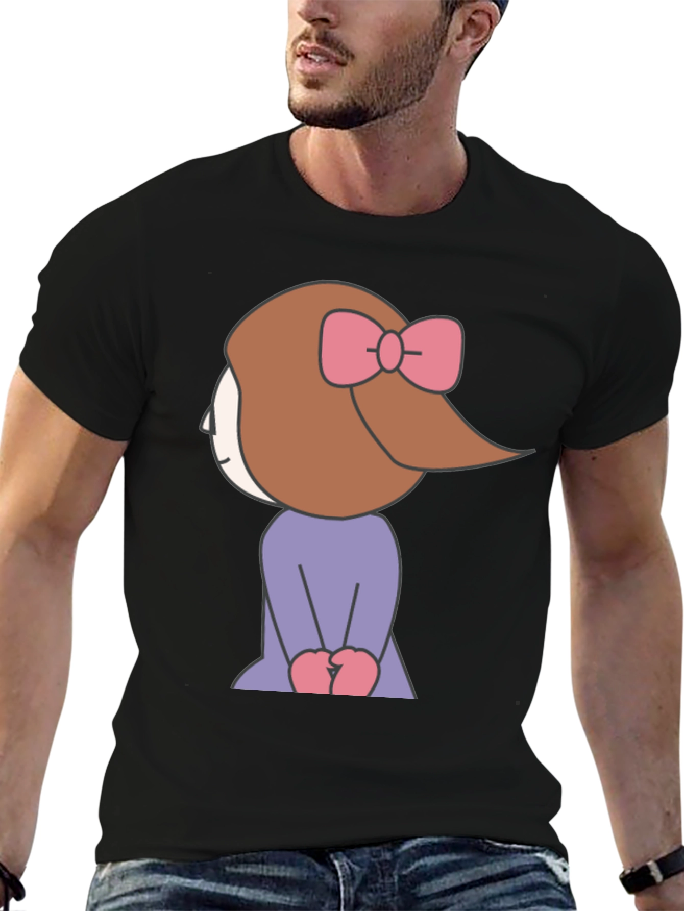 Cartoon Girl Graphic Tee - Black Unisex T-Shirt