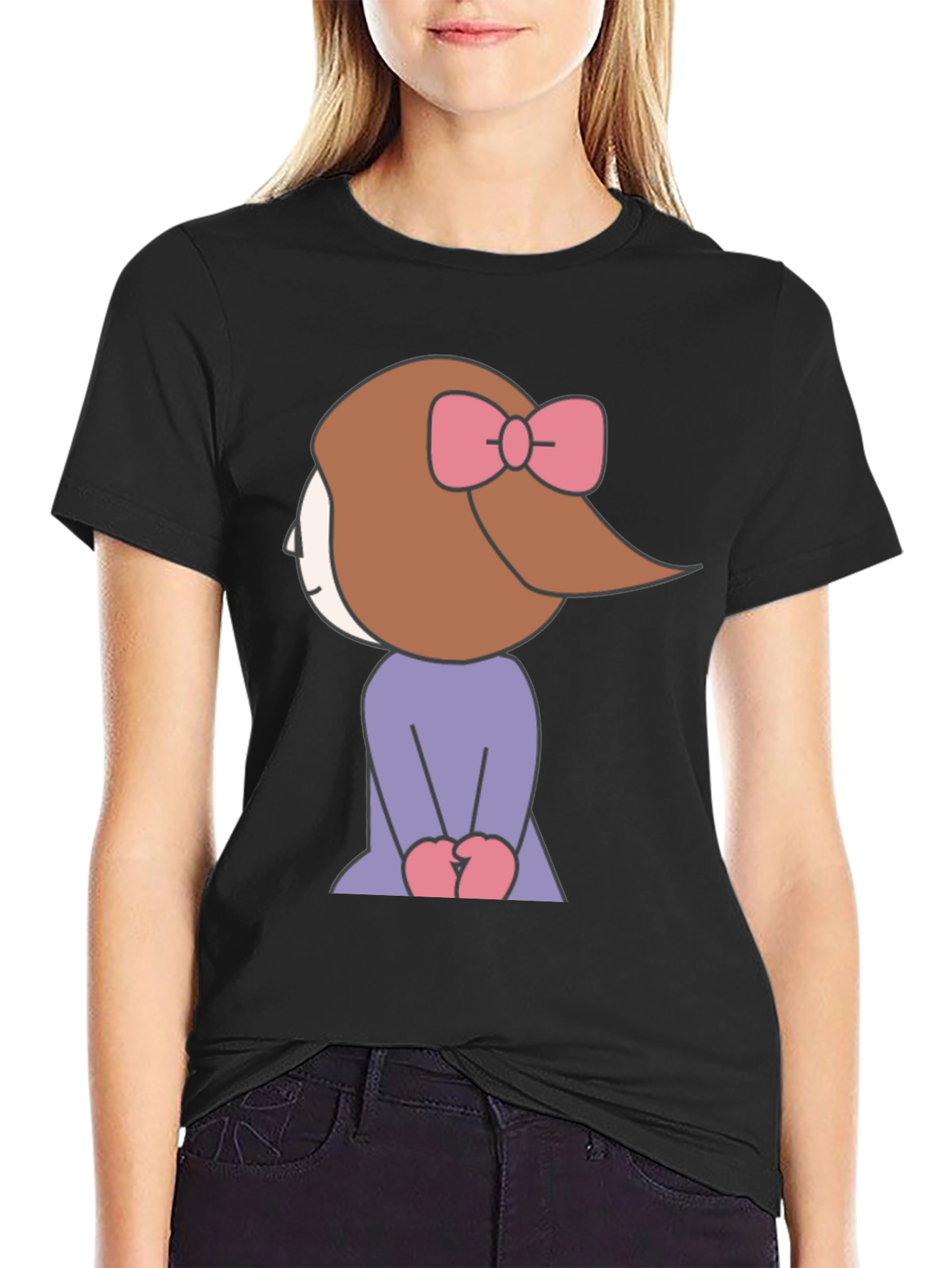 Cartoon Girl Graphic Tee - Black Unisex T-Shirt