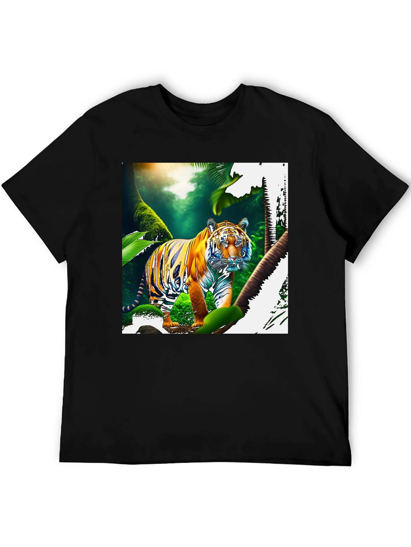 Jungle Tiger Graphic Print Black T-Shirt
