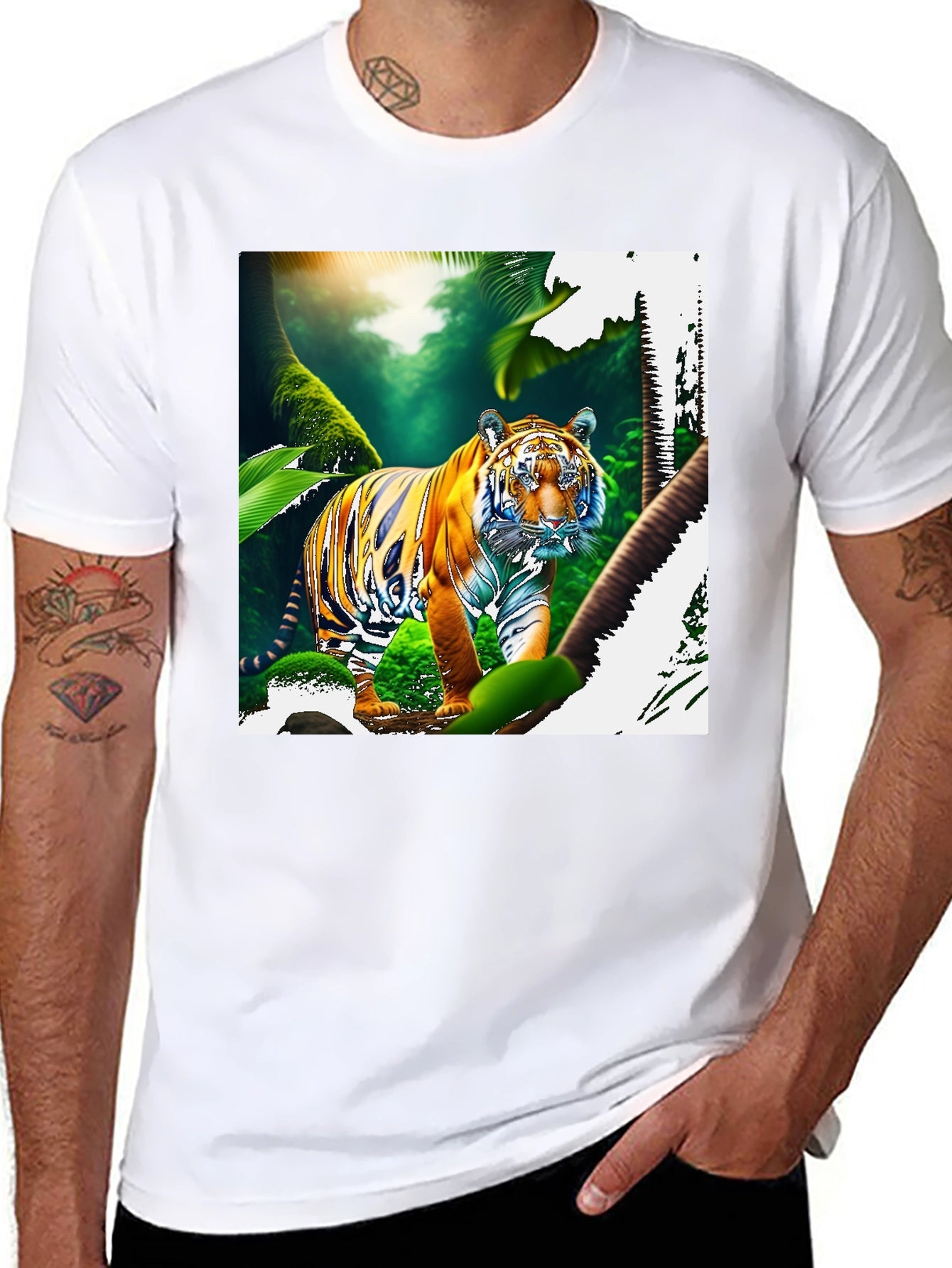 Jungle Tiger Graphic Print Black T-Shirt