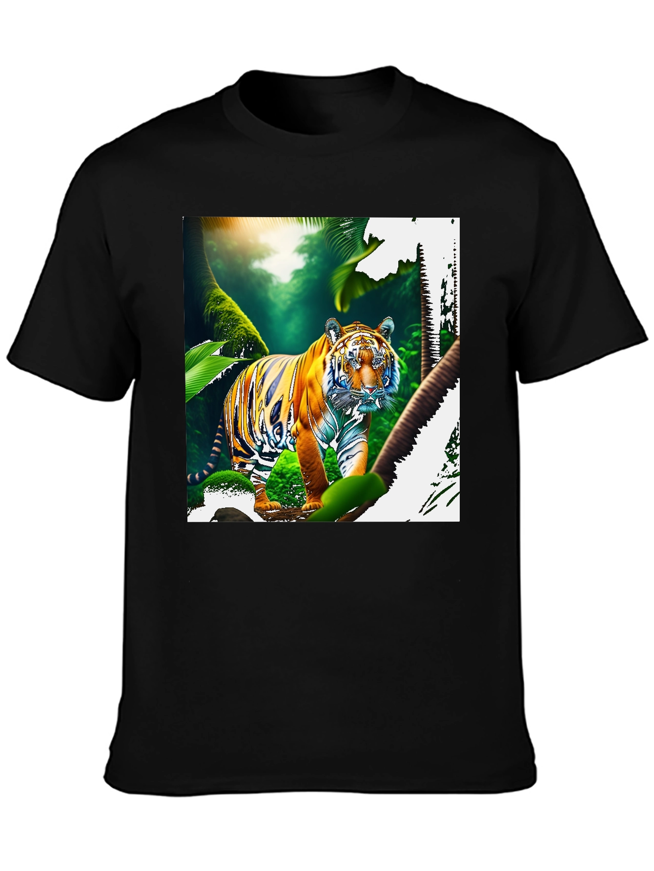 Jungle Tiger Graphic Print Black T-Shirt