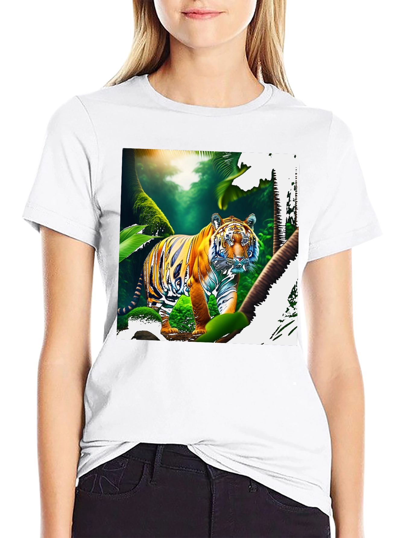 Jungle Tiger Graphic Print Black T-Shirt