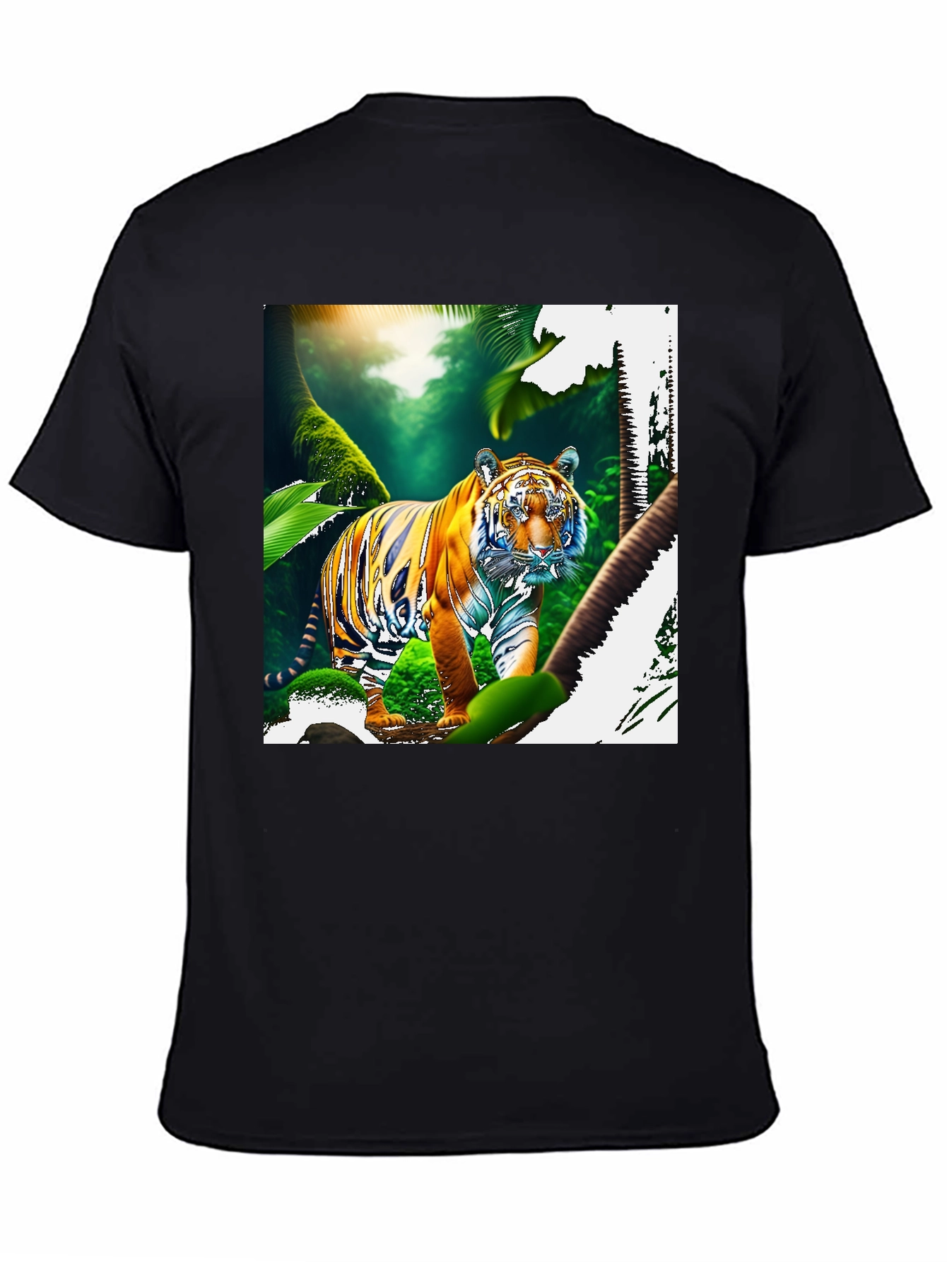 Jungle Tiger Graphic Print Black T-Shirt