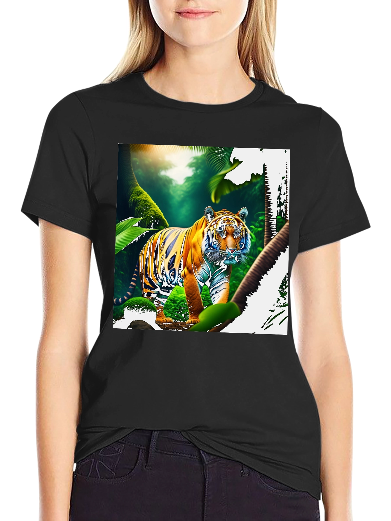 Jungle Tiger Graphic Print Black T-Shirt