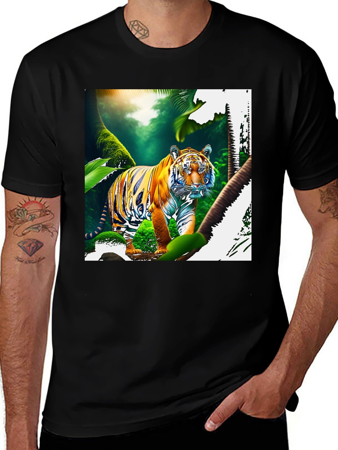 Jungle Tiger Graphic Print Black T-Shirt