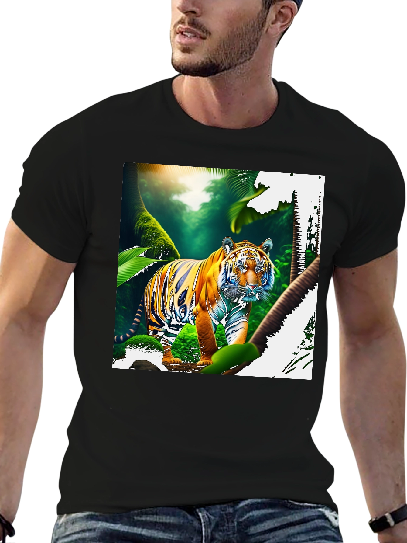 Jungle Tiger Graphic Print Black T-Shirt