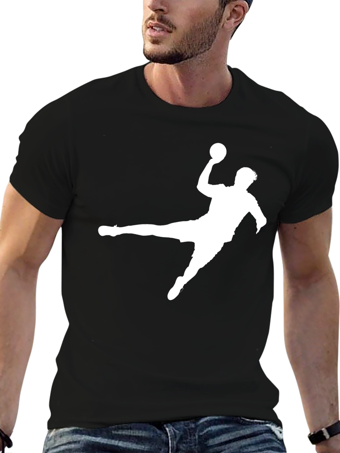 Handball Player Graphic T-Shirt - Black