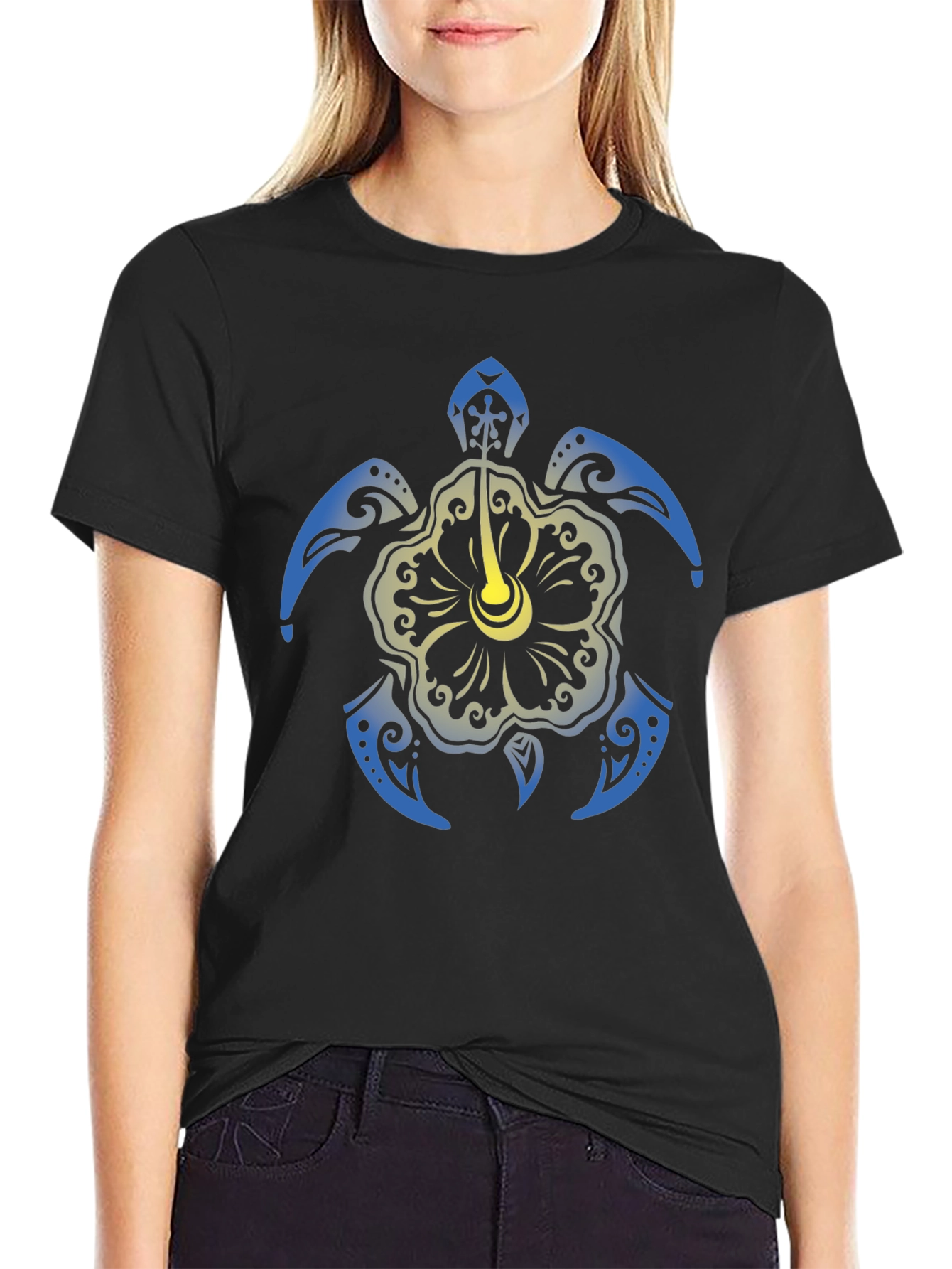 Turtle Hibiscus Graphic Tee - Black