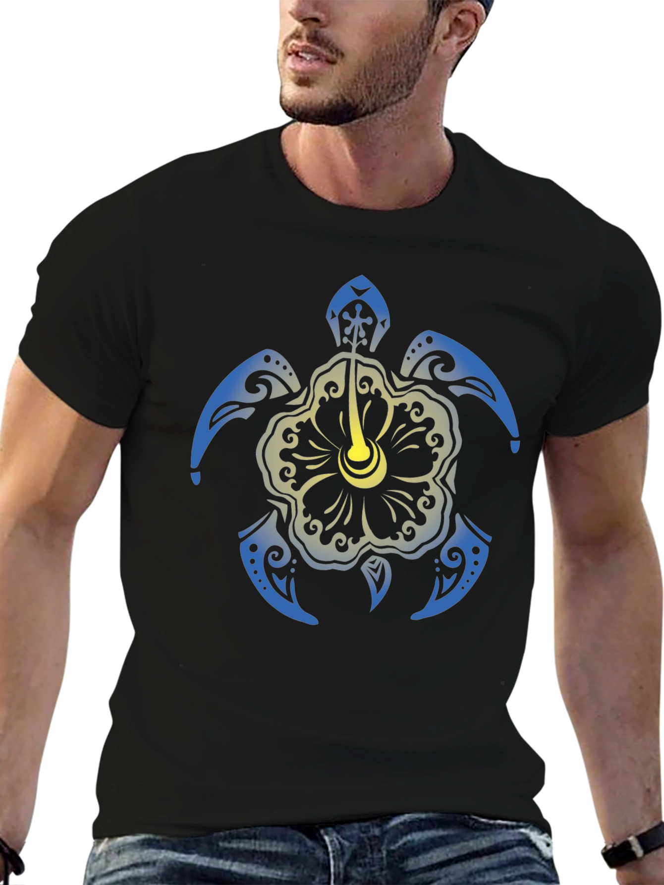 Turtle Hibiscus Graphic Tee - Black