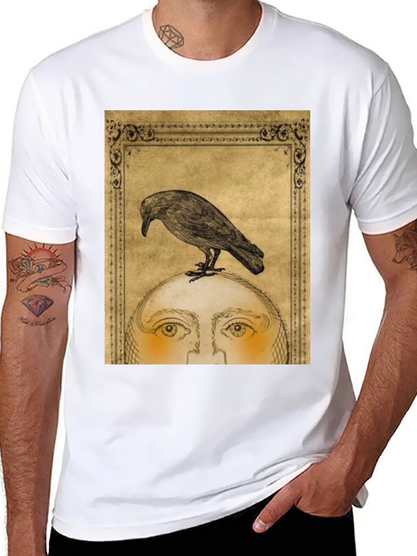 Raven Moon Face Graphic Black T-Shirt