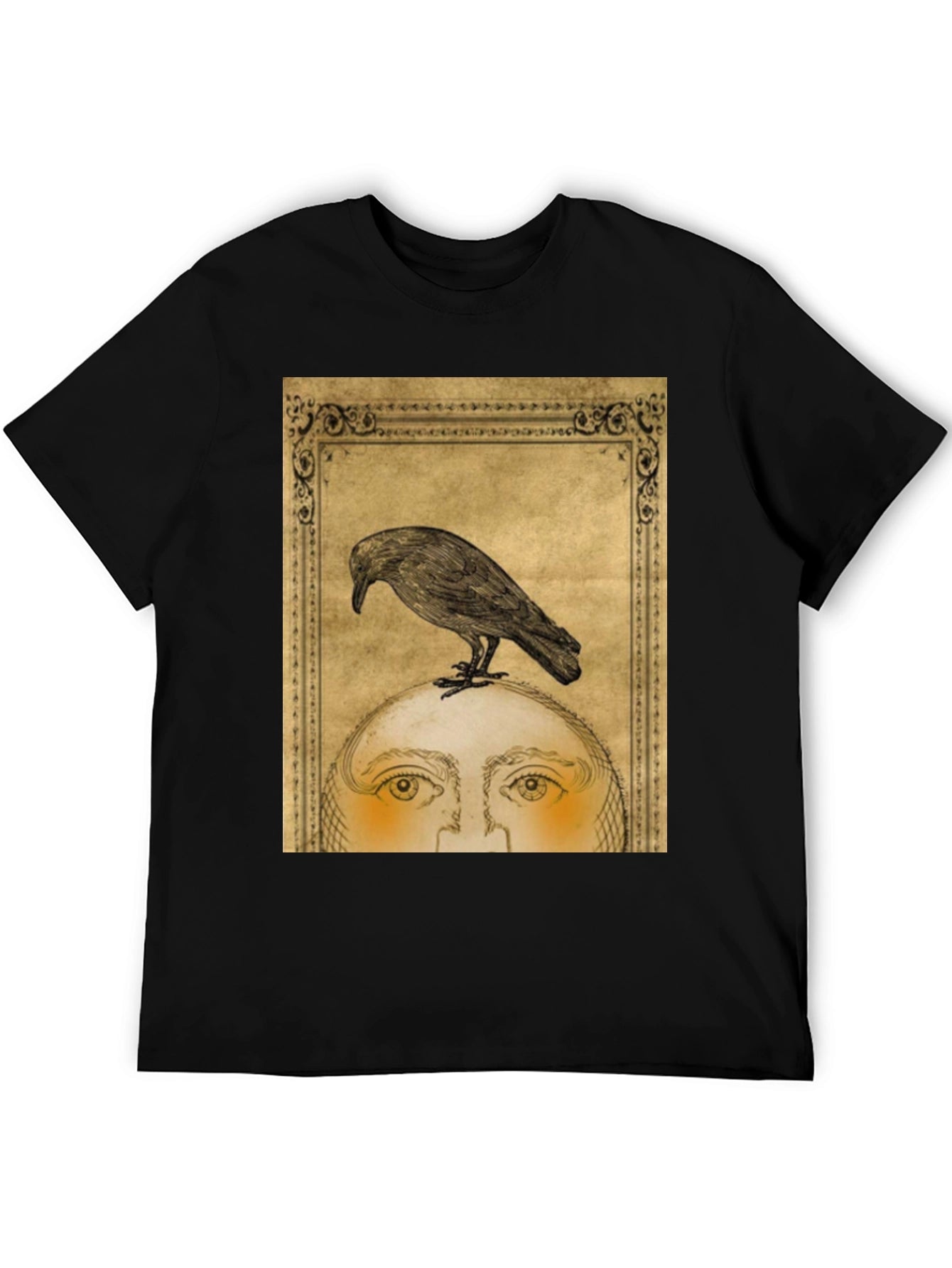 Raven Moon Face Graphic Black T-Shirt