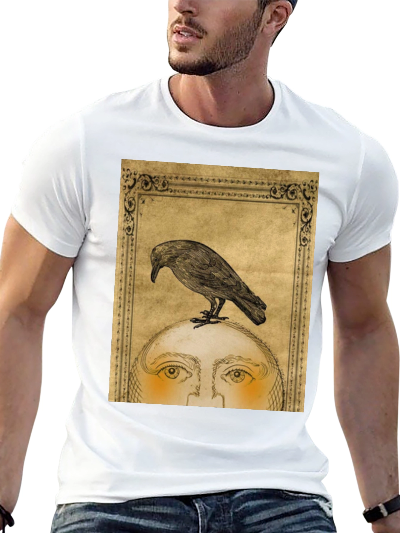 Raven Moon Face Graphic Black T-Shirt