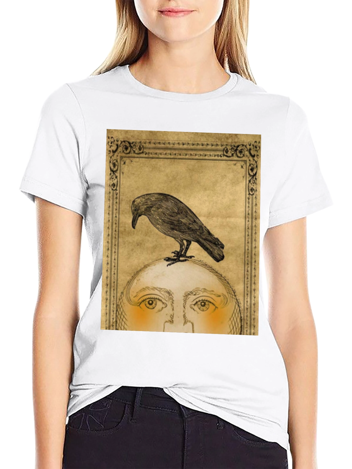 Raven Moon Face Graphic Black T-Shirt