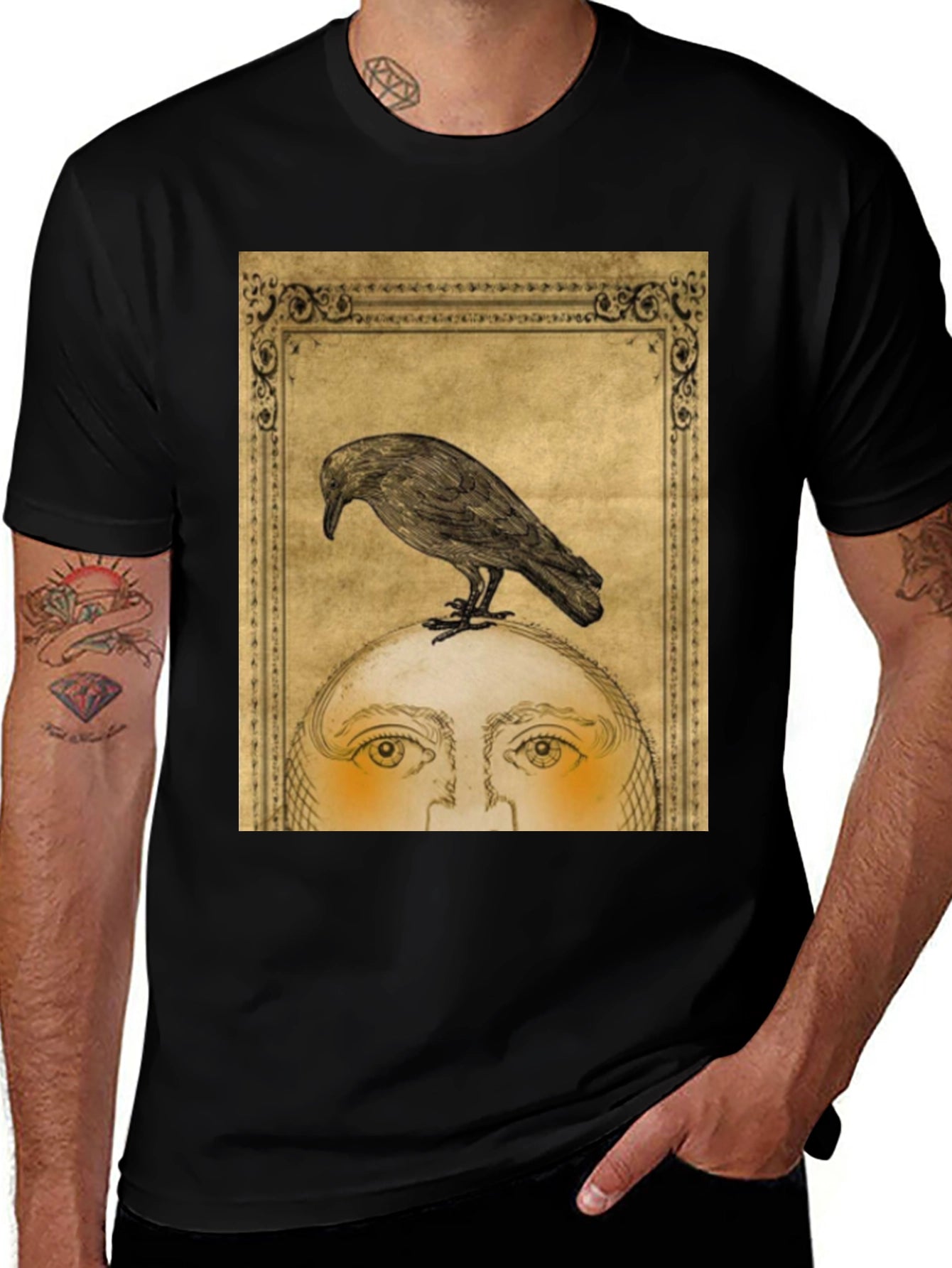 Raven Moon Face Graphic Black T-Shirt