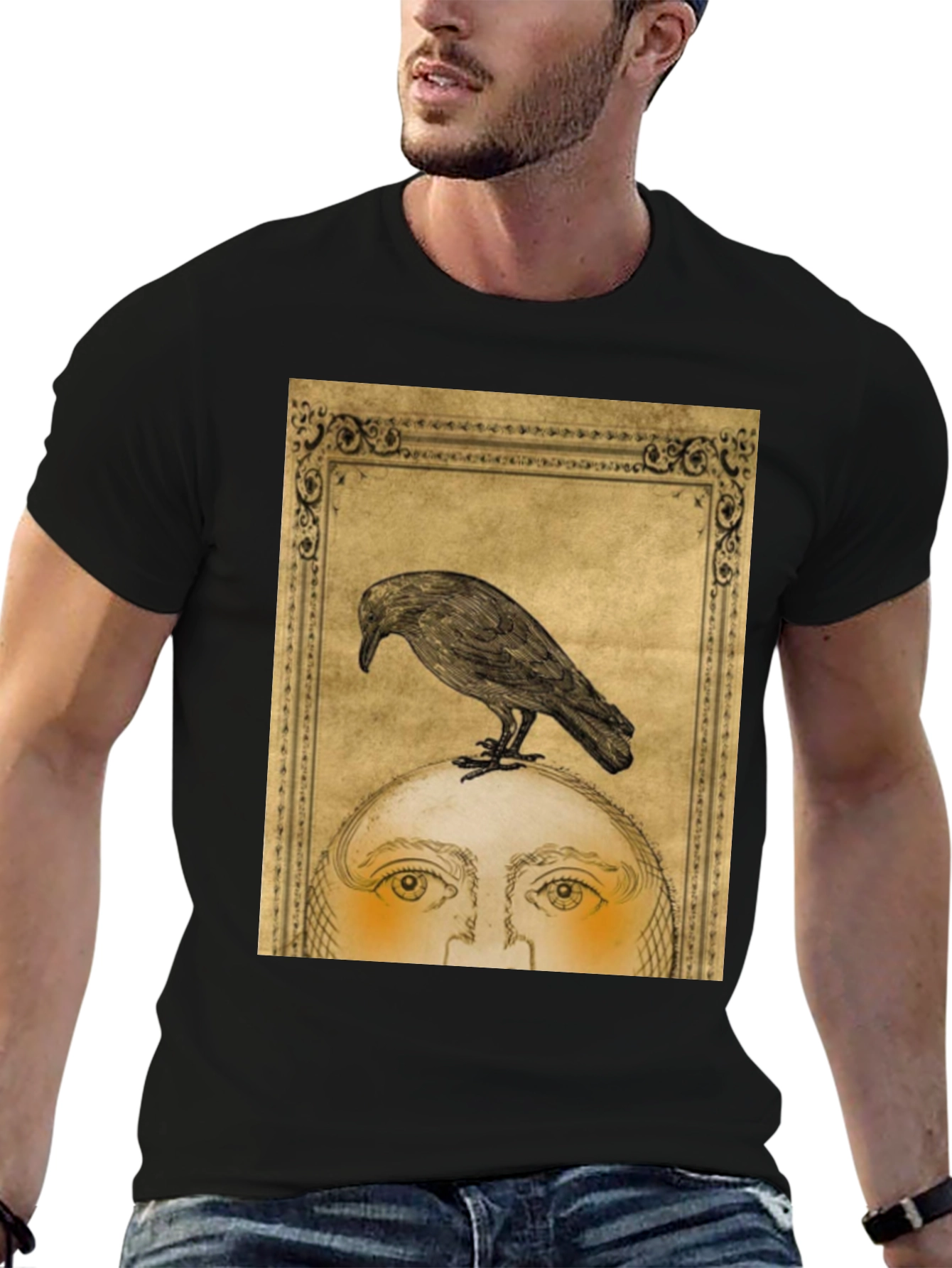 Raven Moon Face Graphic Black T-Shirt
