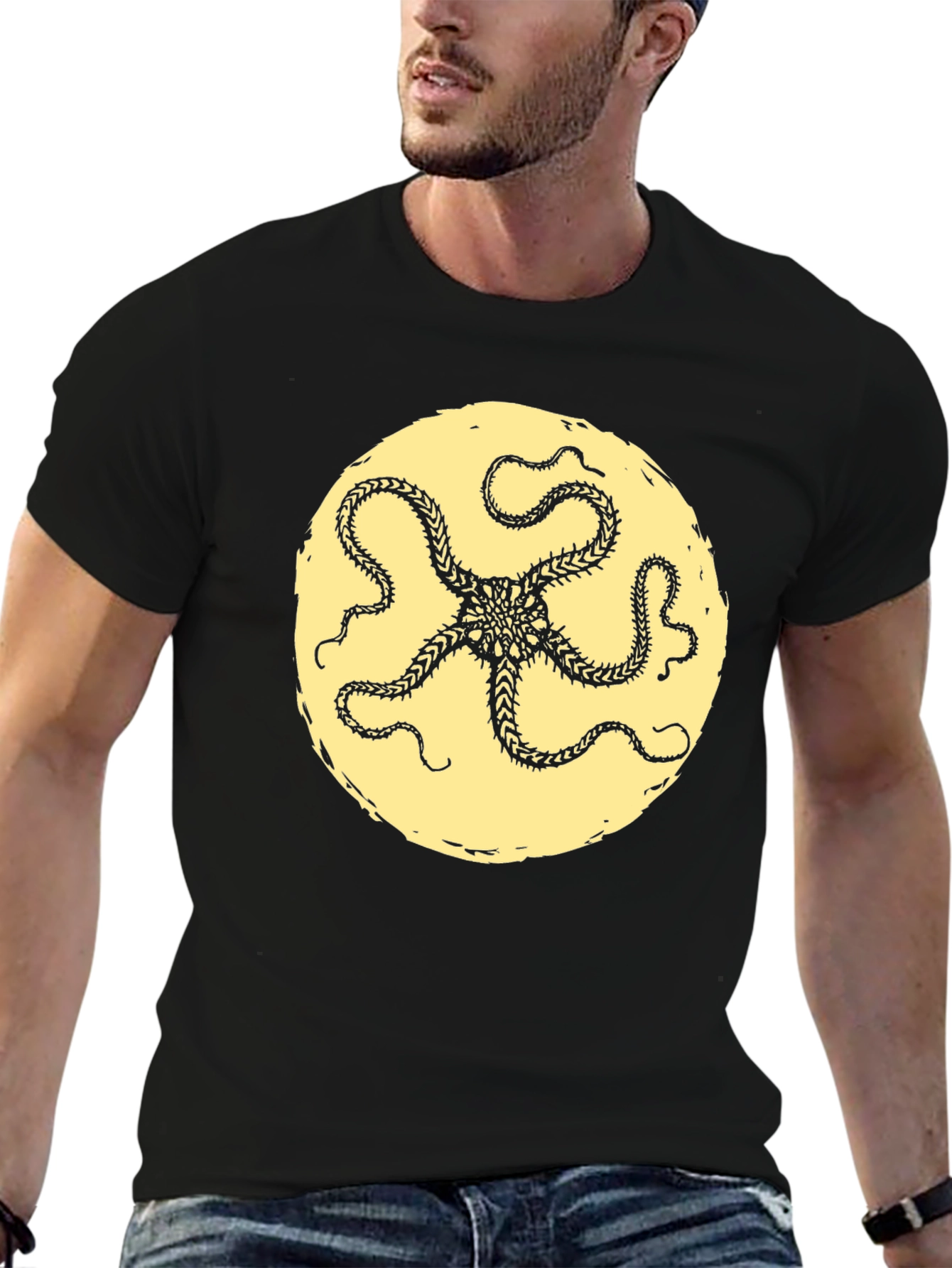 Black T-Shirt with Starfish Graphic
