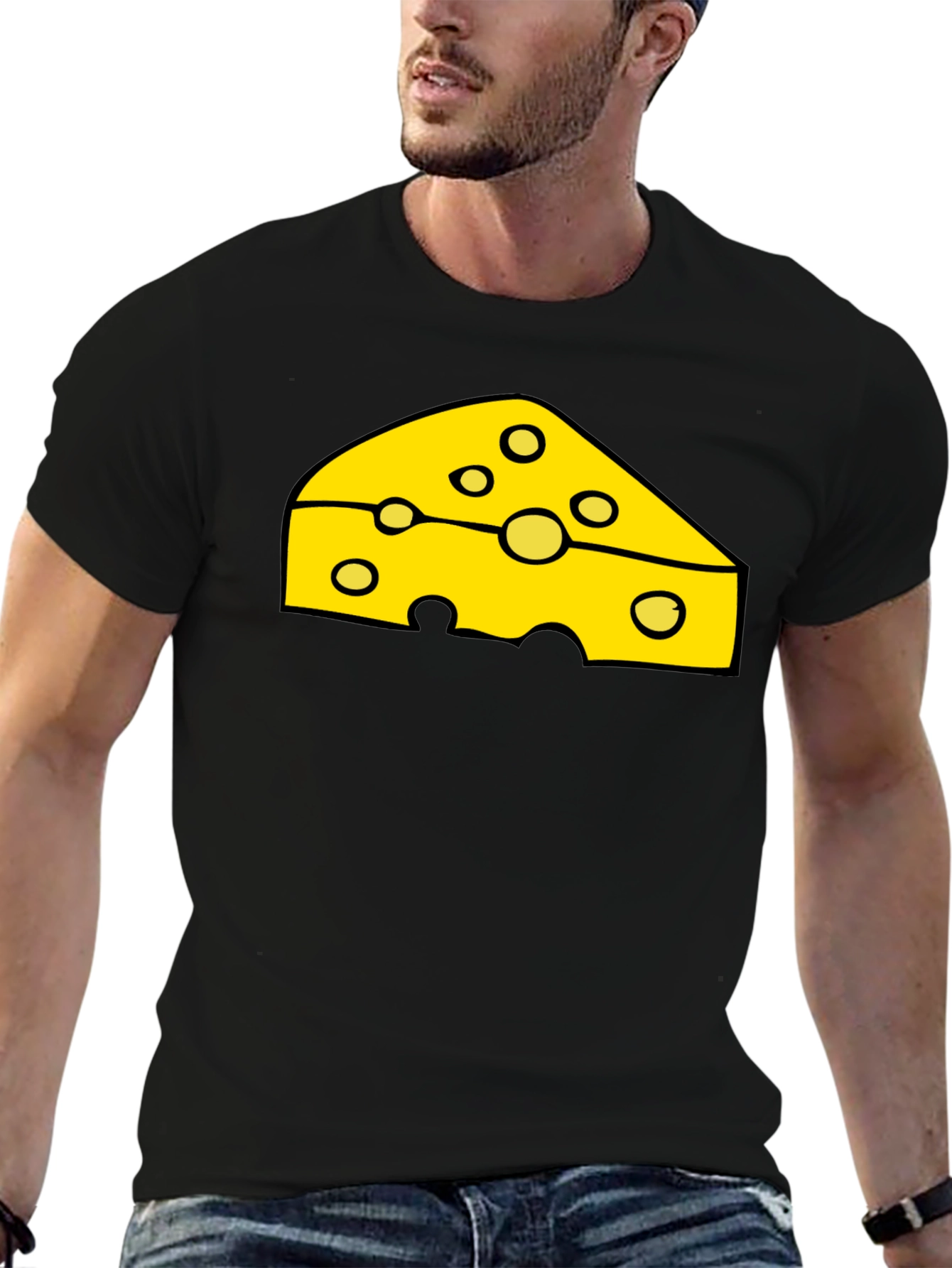 Cheese Slice Graphic Black T-Shirt