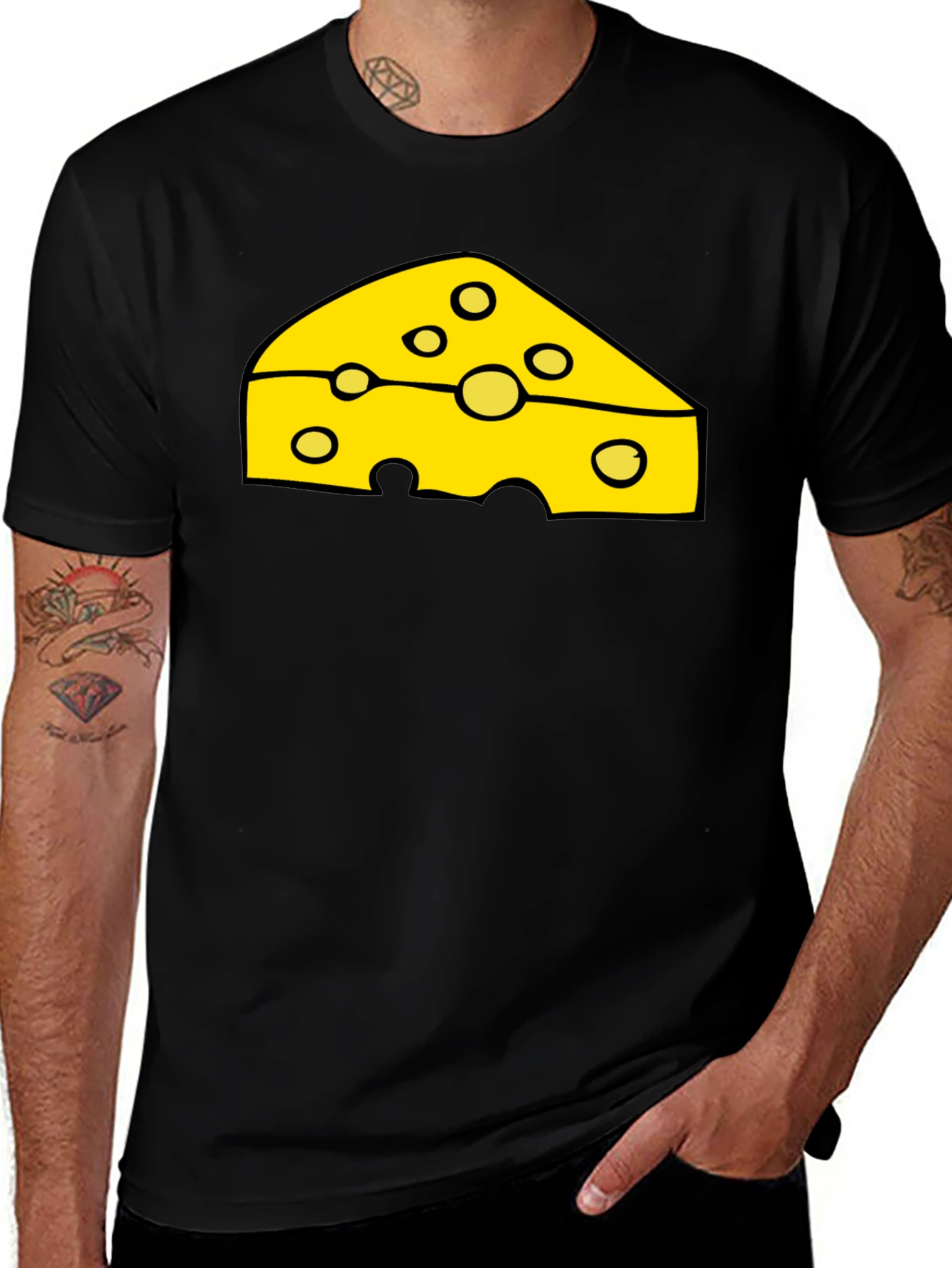 Cheese Slice Graphic Black T-Shirt
