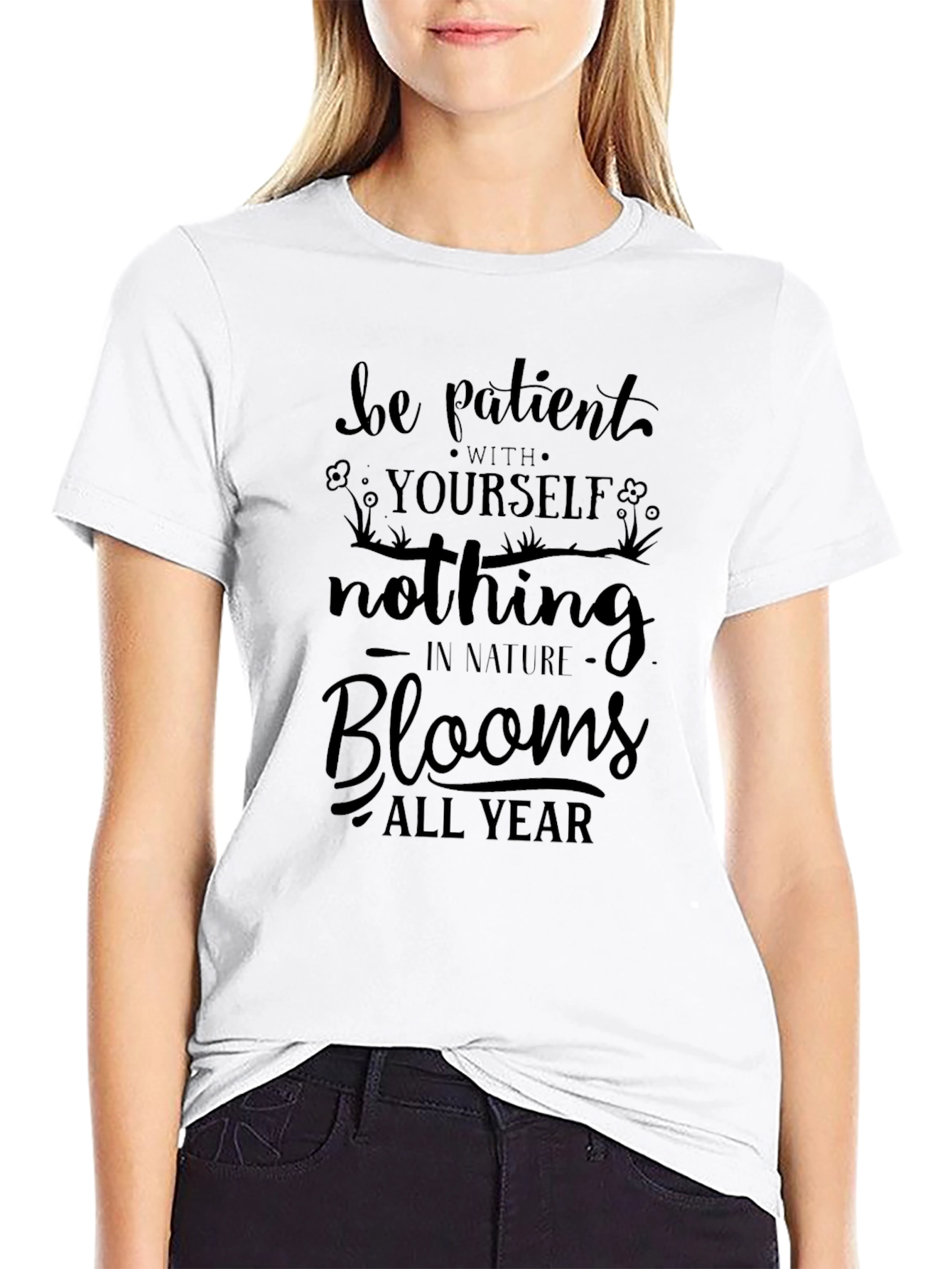 Be Patient Blooms All Year Black Graphic Tee