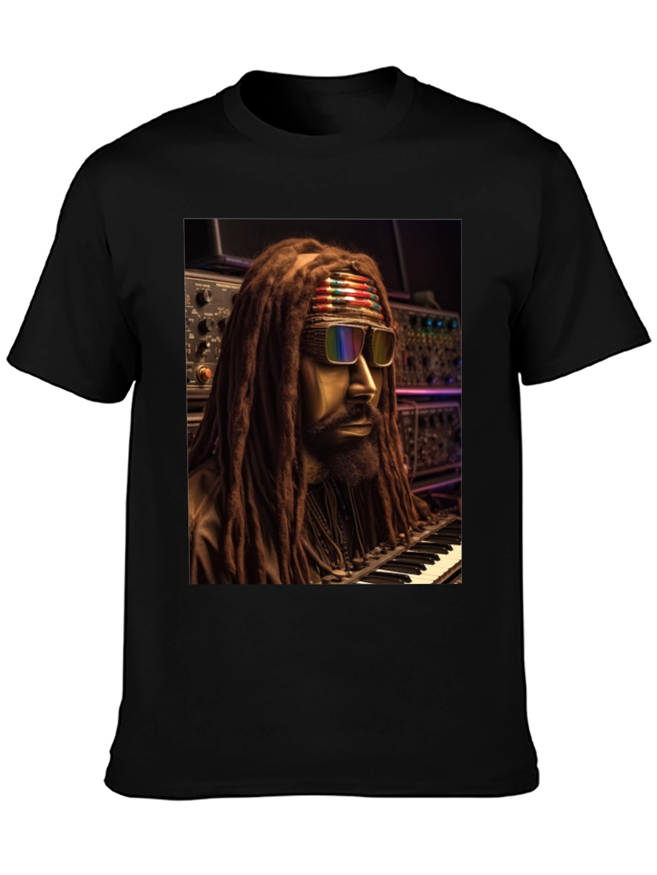 Rasta Musician Graphic Print Black T-Shirt