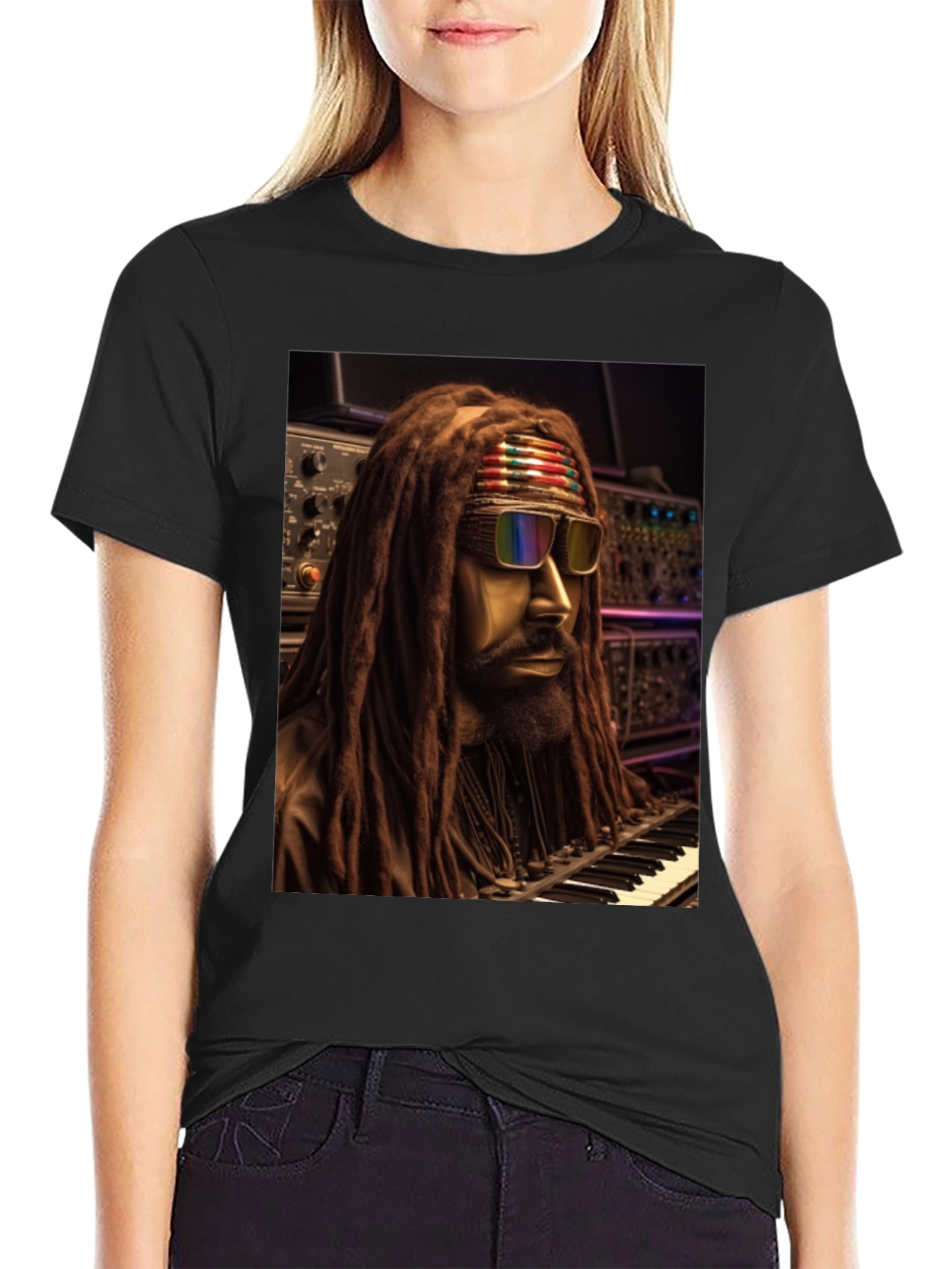 Rasta Musician Graphic Print Black T-Shirt