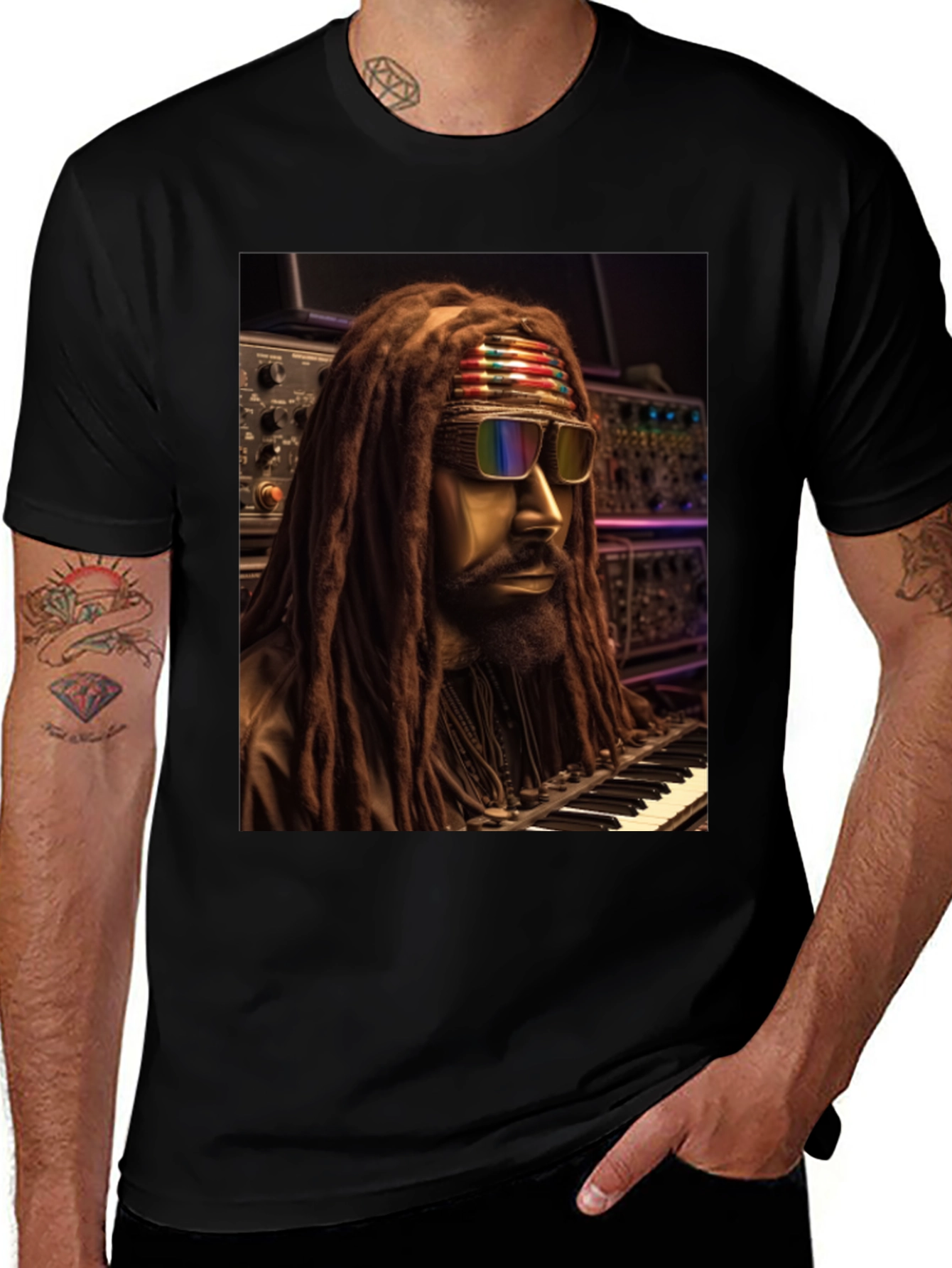 Rasta Musician Graphic Print Black T-Shirt