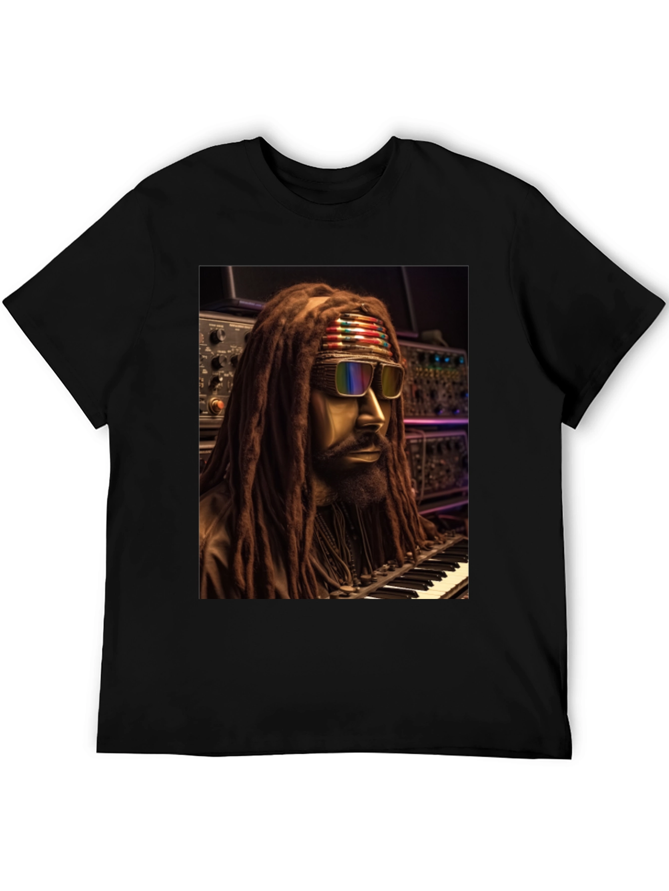 Rasta Musician Graphic Print Black T-Shirt
