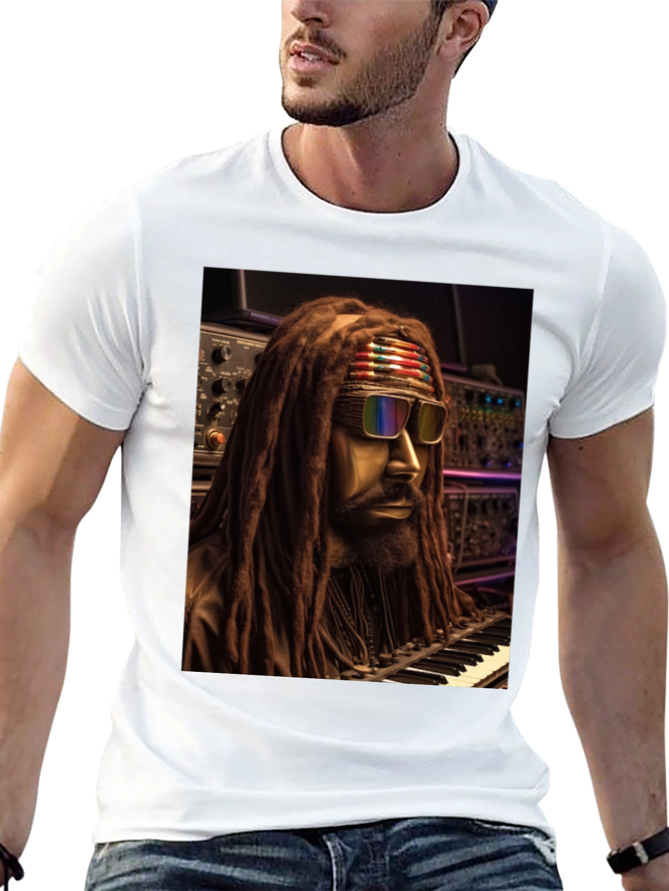 Rasta Musician Graphic Print Black T-Shirt