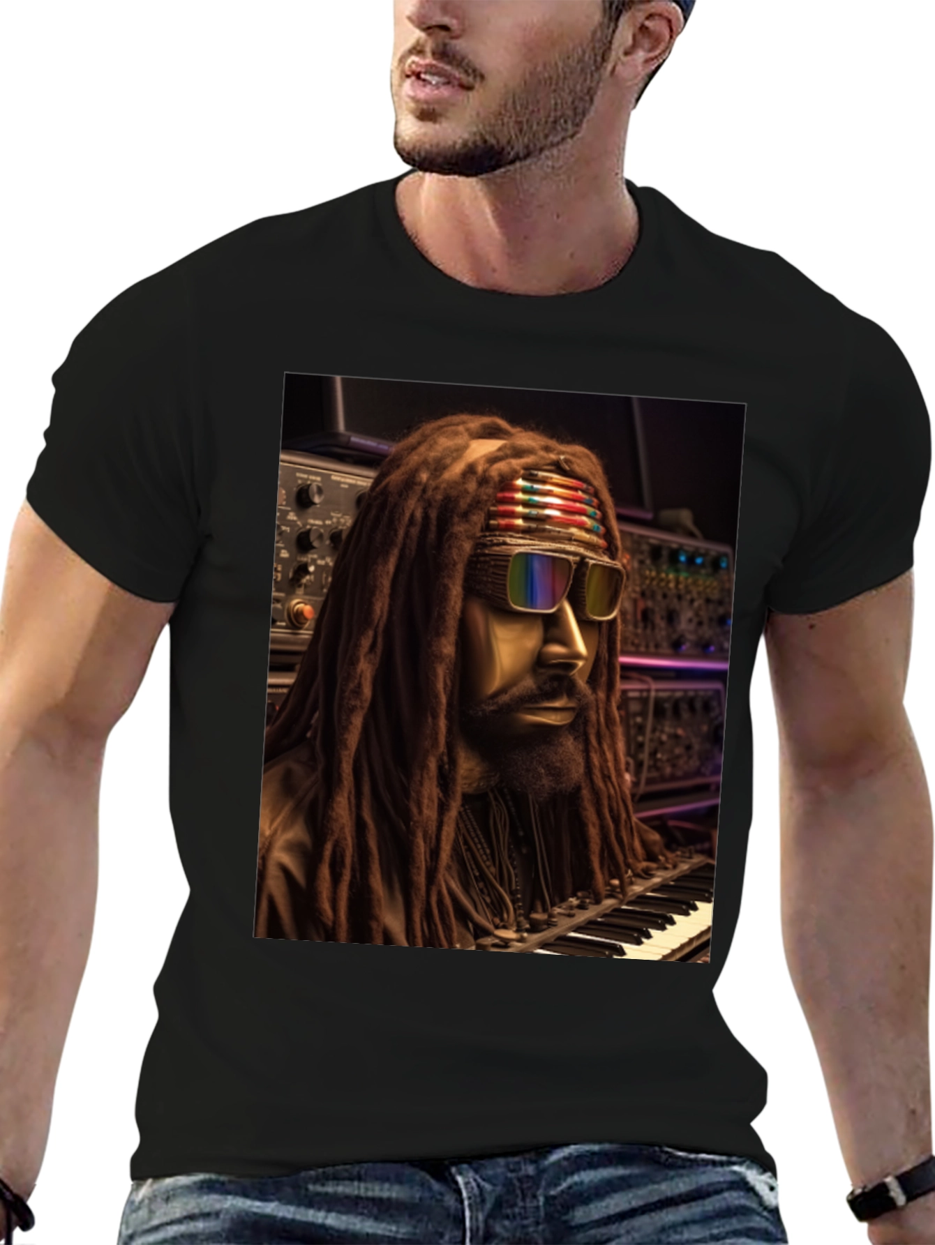 Rasta Musician Graphic Print Black T-Shirt