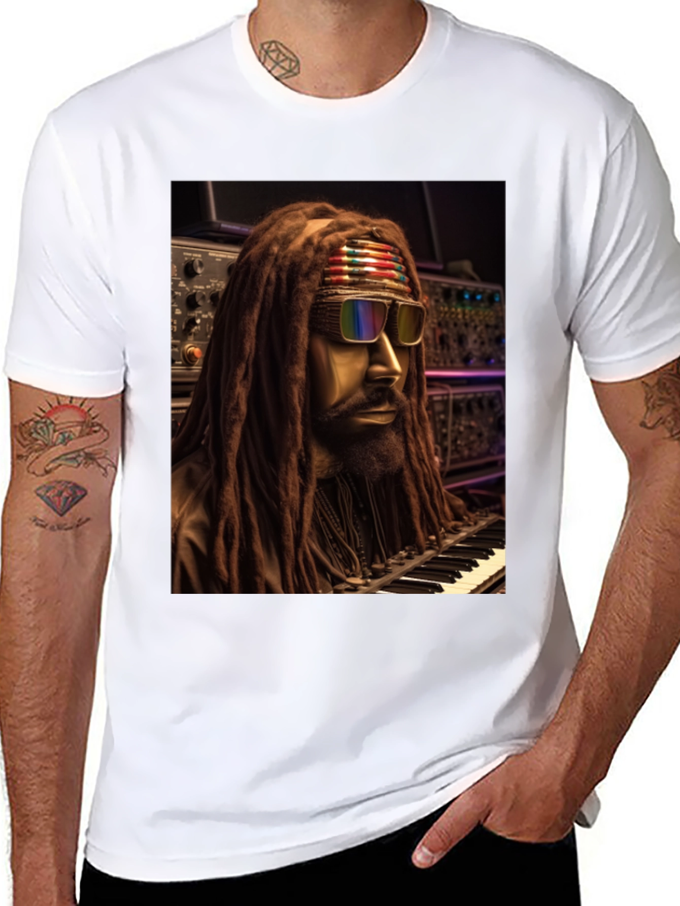 Rasta Musician Graphic Print Black T-Shirt