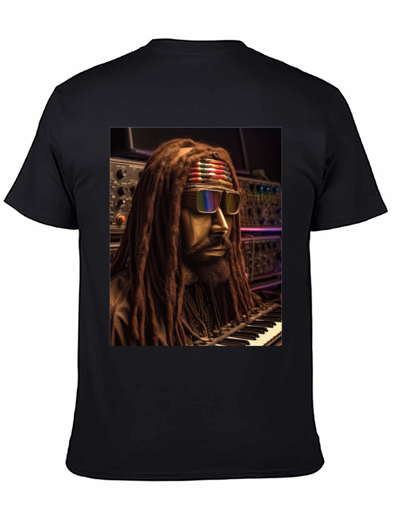 Rasta Musician Graphic Print Black T-Shirt